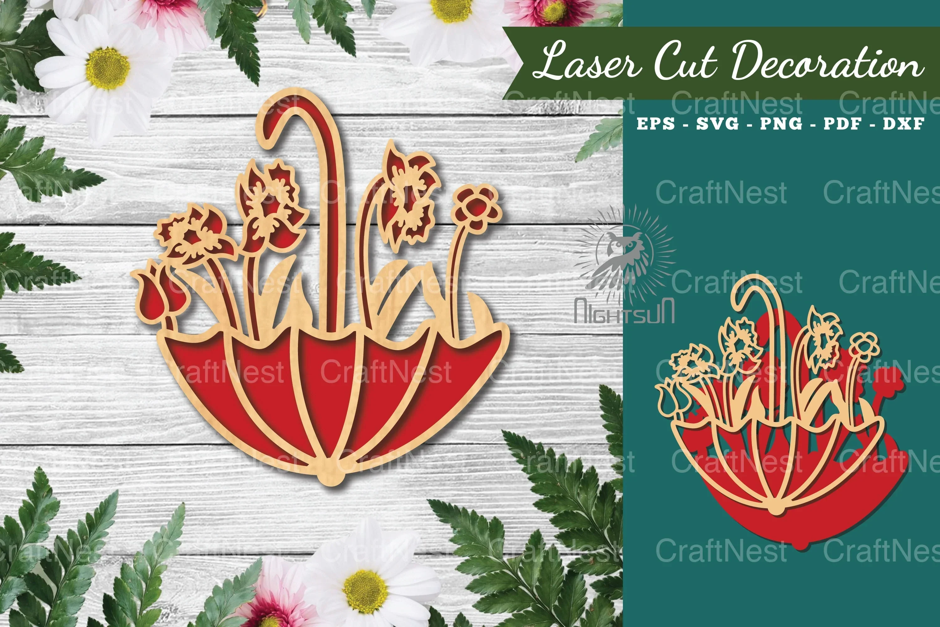 Floral Umbrella Laser Cut Decoration Clipart Bundle