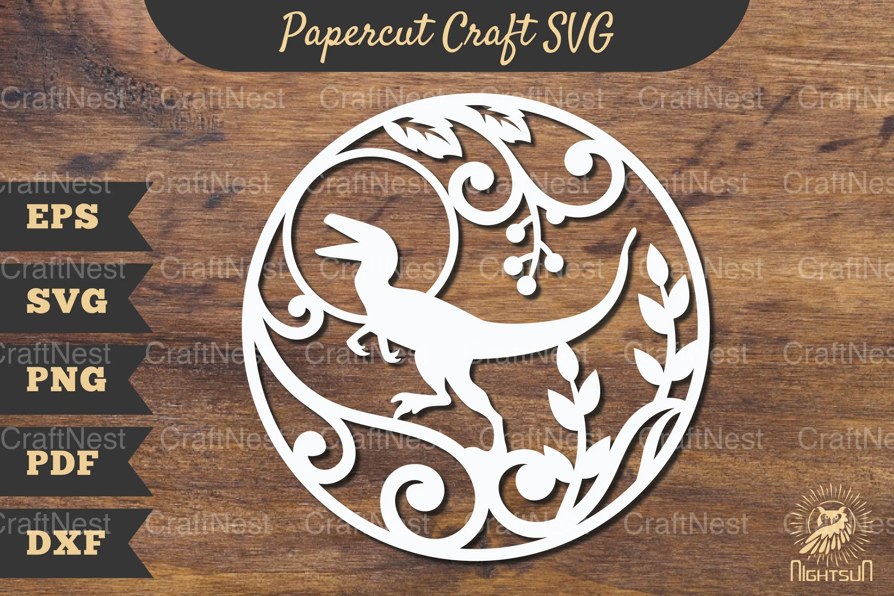 Floral Velociraptor Papercut Craft Clipart Bundle
