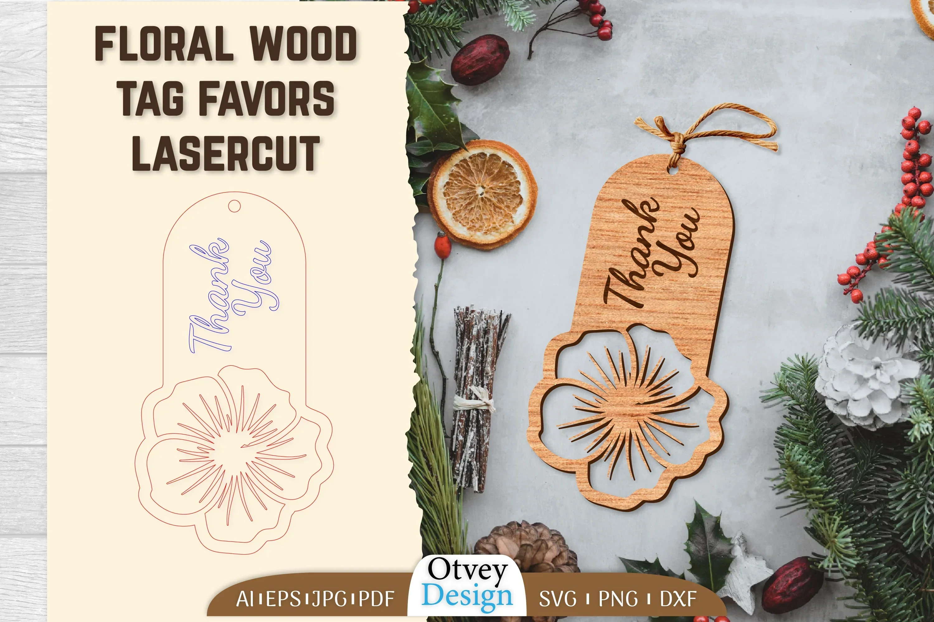 Floral Wood Tag Favors Lasercut SVG Bundle