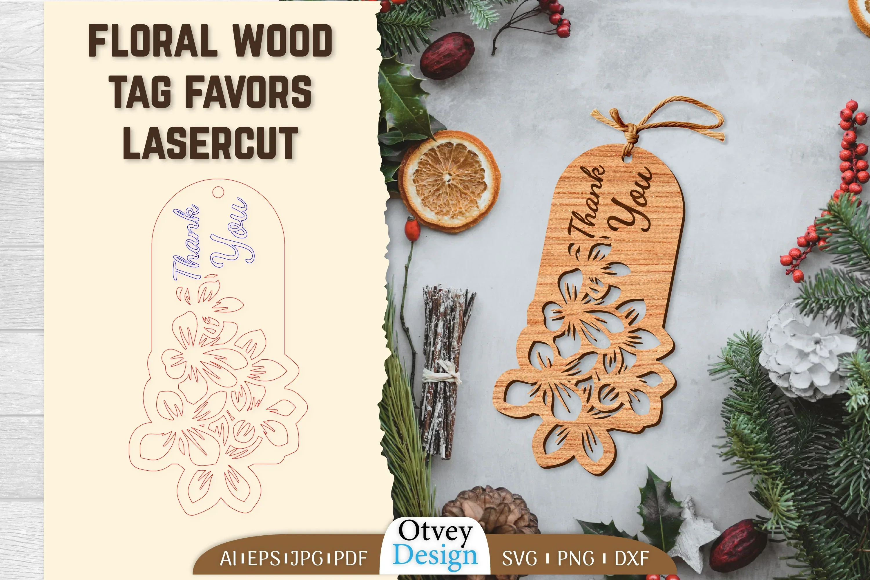 Floral Wood Tag Favors Lasercut SVG Bundle