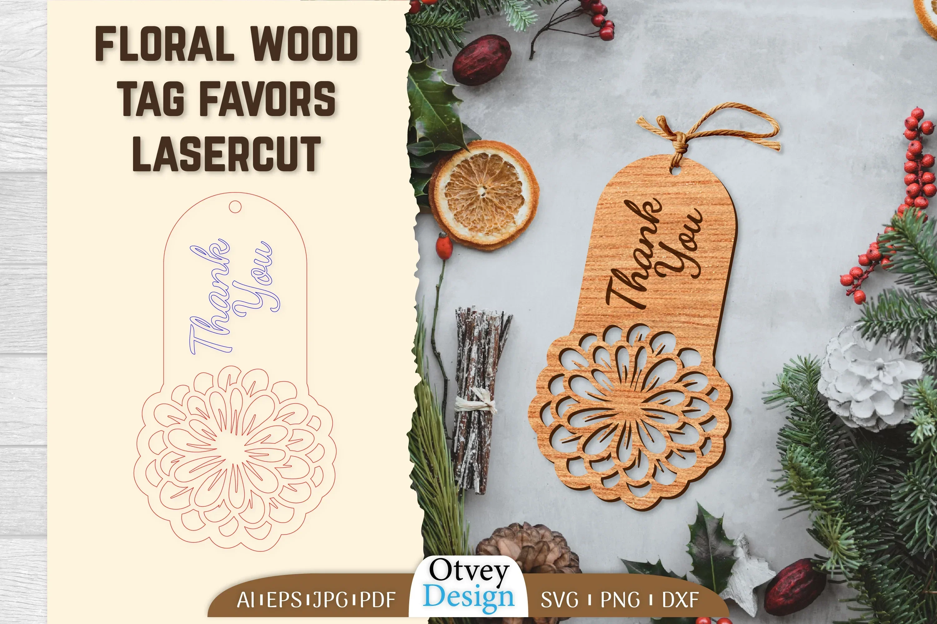 Floral Wood Tag Favors Lasercut SVG Bundle