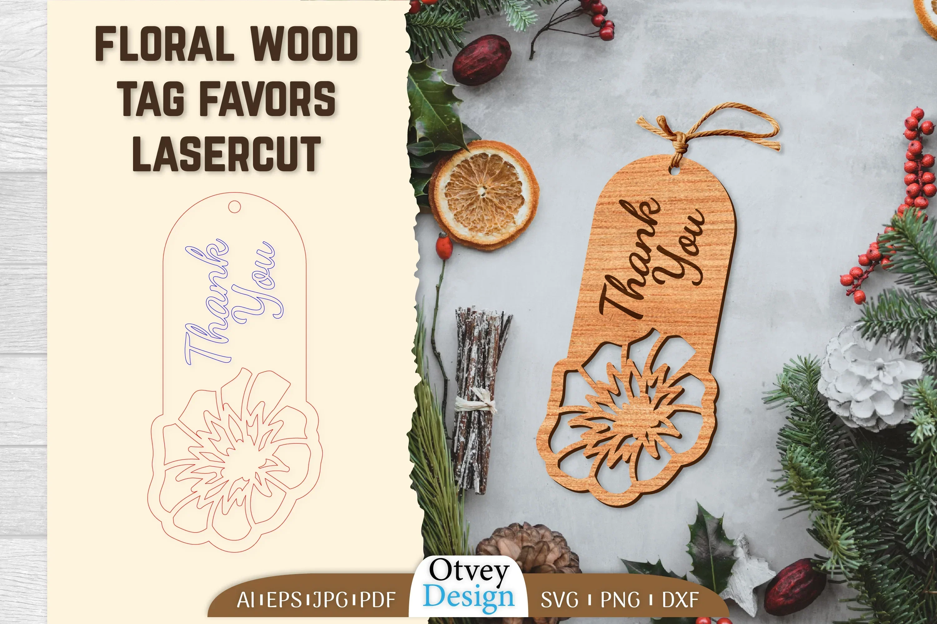 Floral Wood Tag Favors Lasercut SVG Bundle