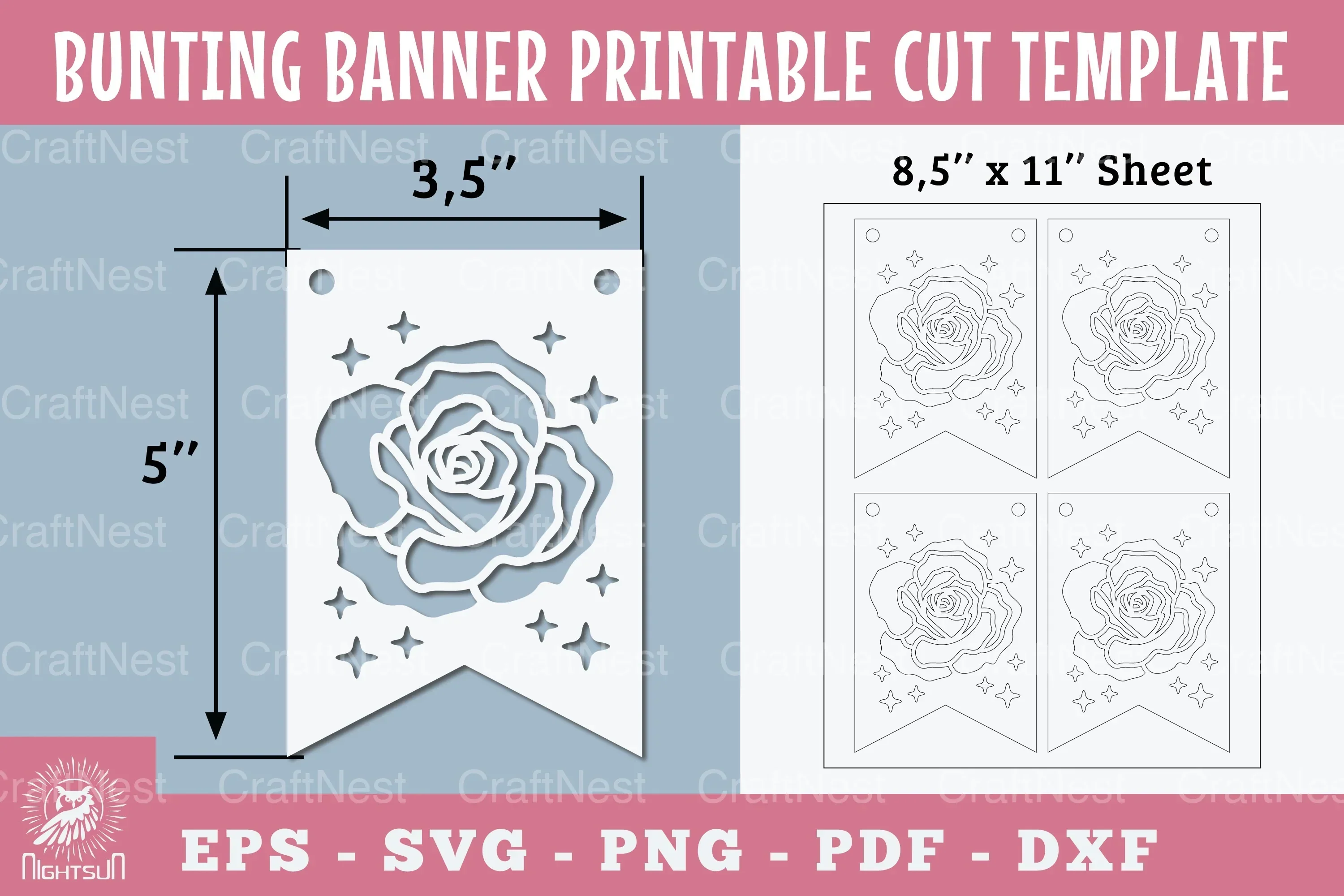 Flower Bunting Banner Printable Template Clipart Bundle