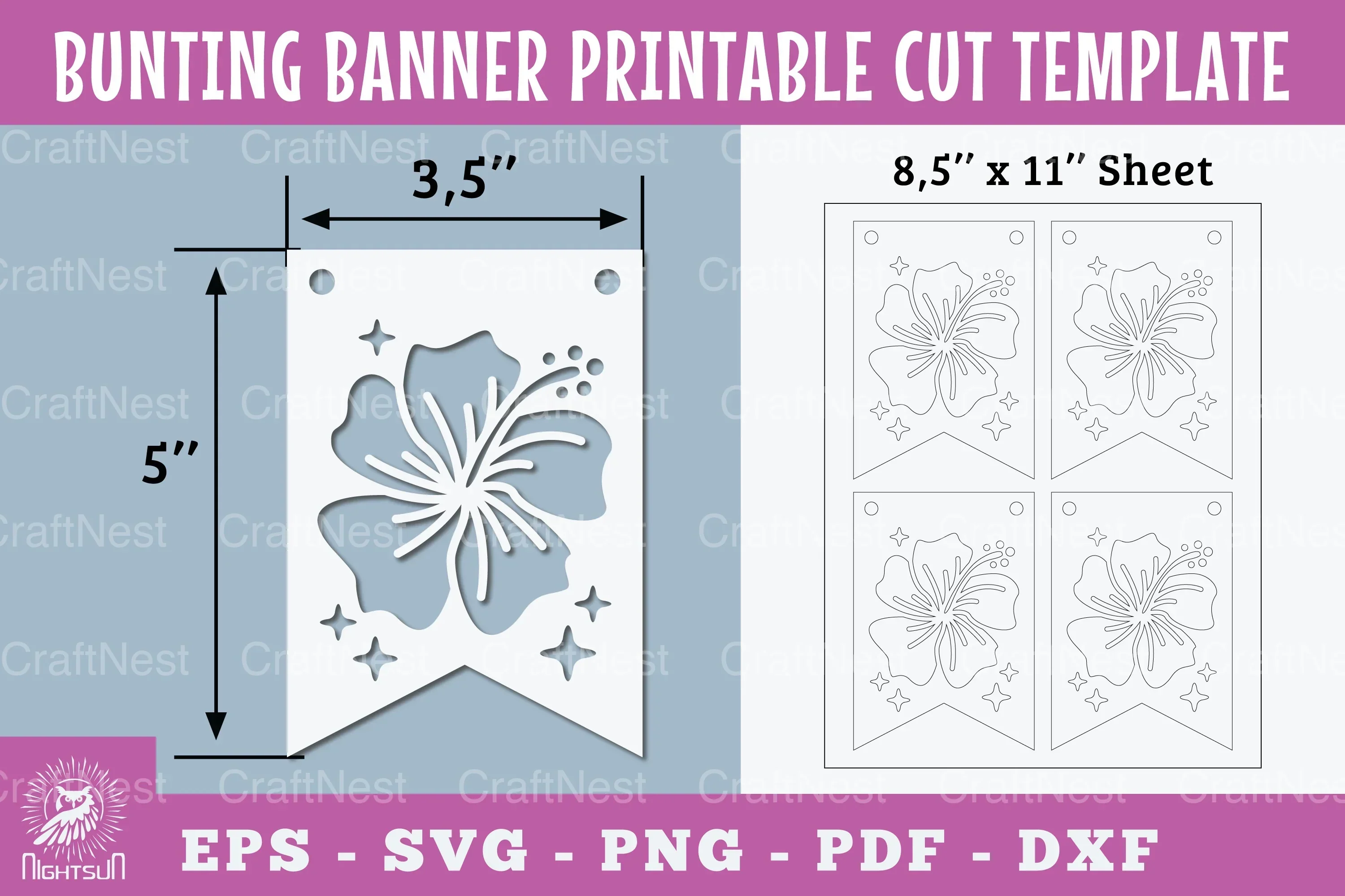 Flower Bunting Banner Printable Template Clipart Bundle