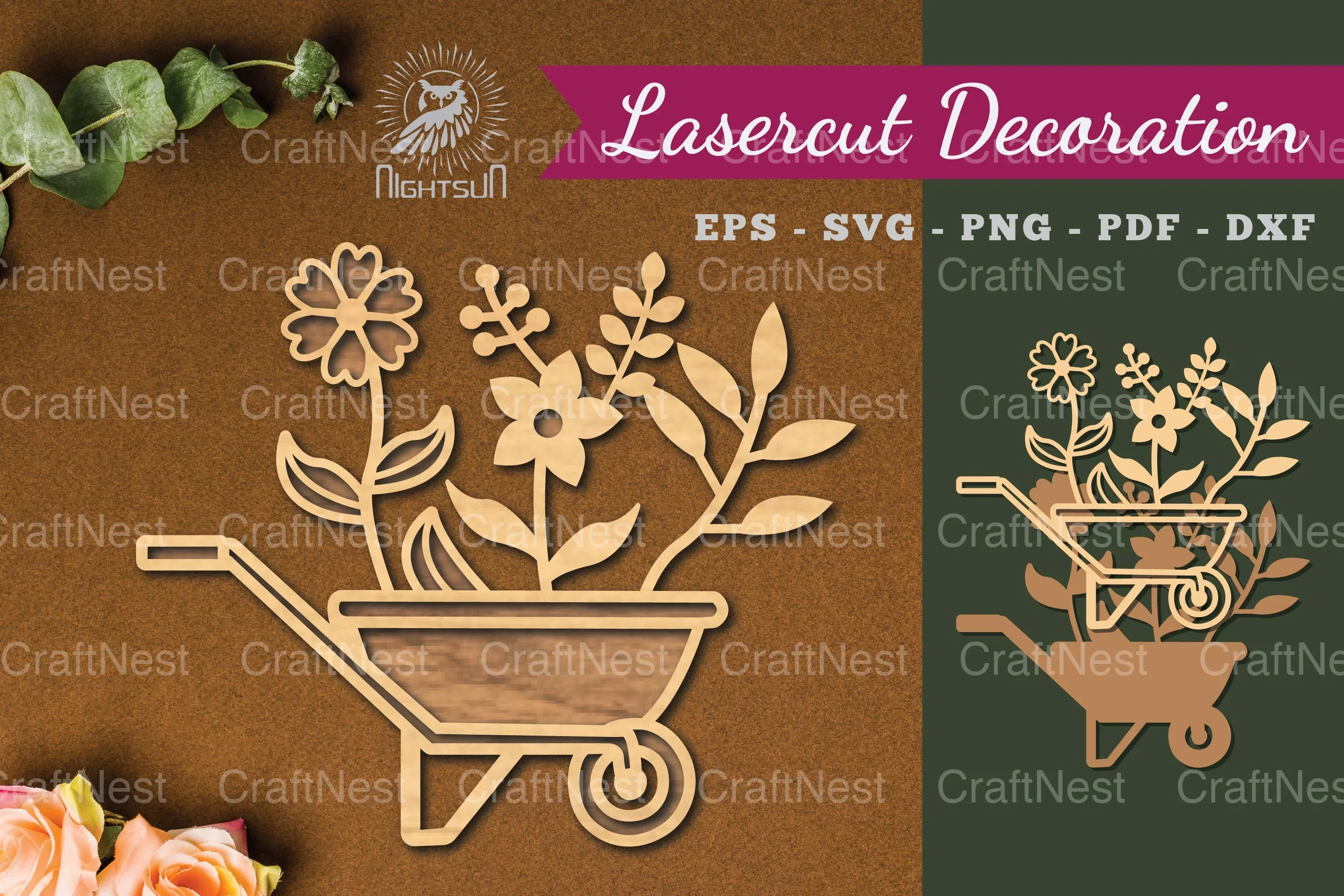 Flower Cart Laser Cut Decoration Clipart Bundle
