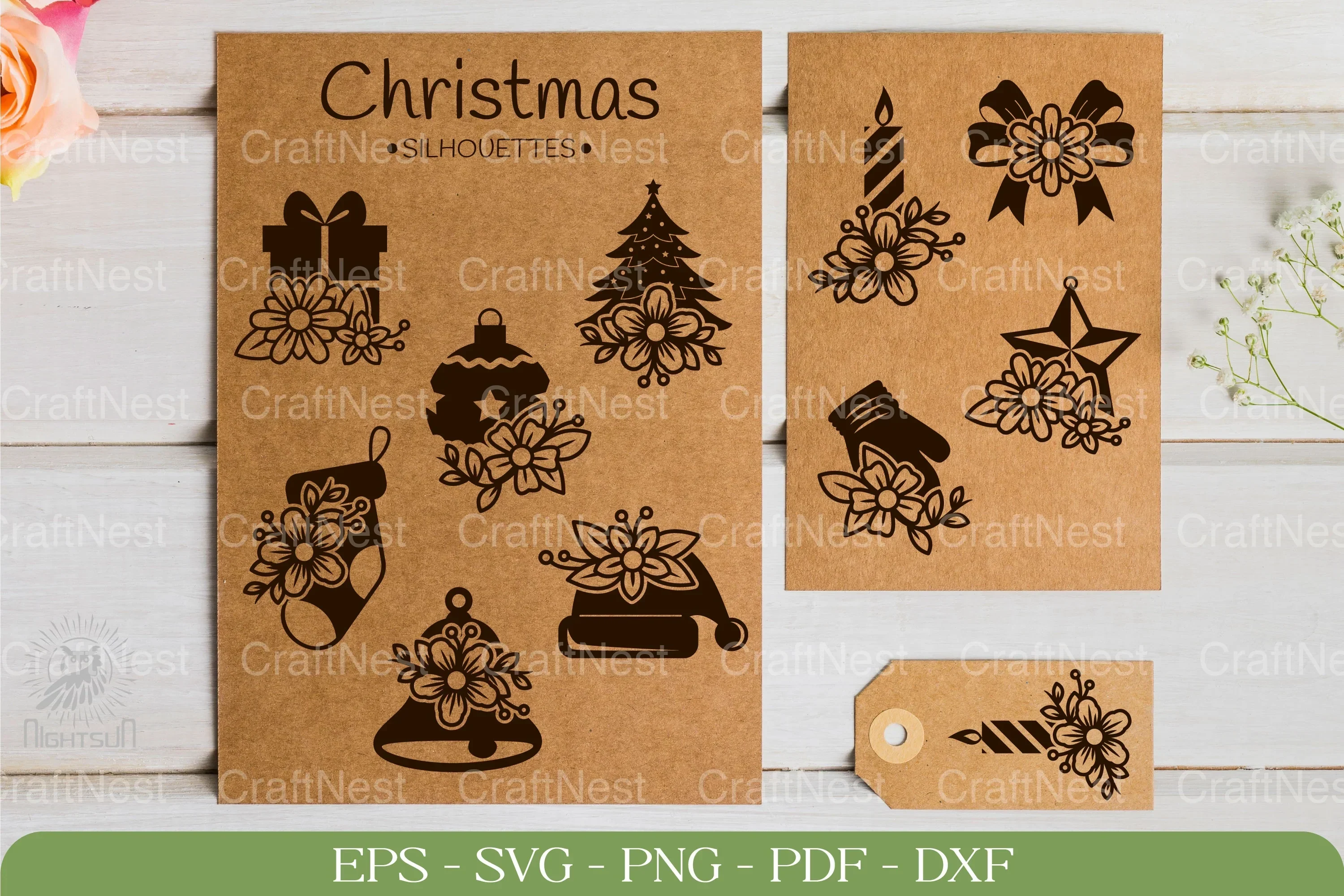 Flower Christmas Element Silhouette Clipart Bundle - Image 2