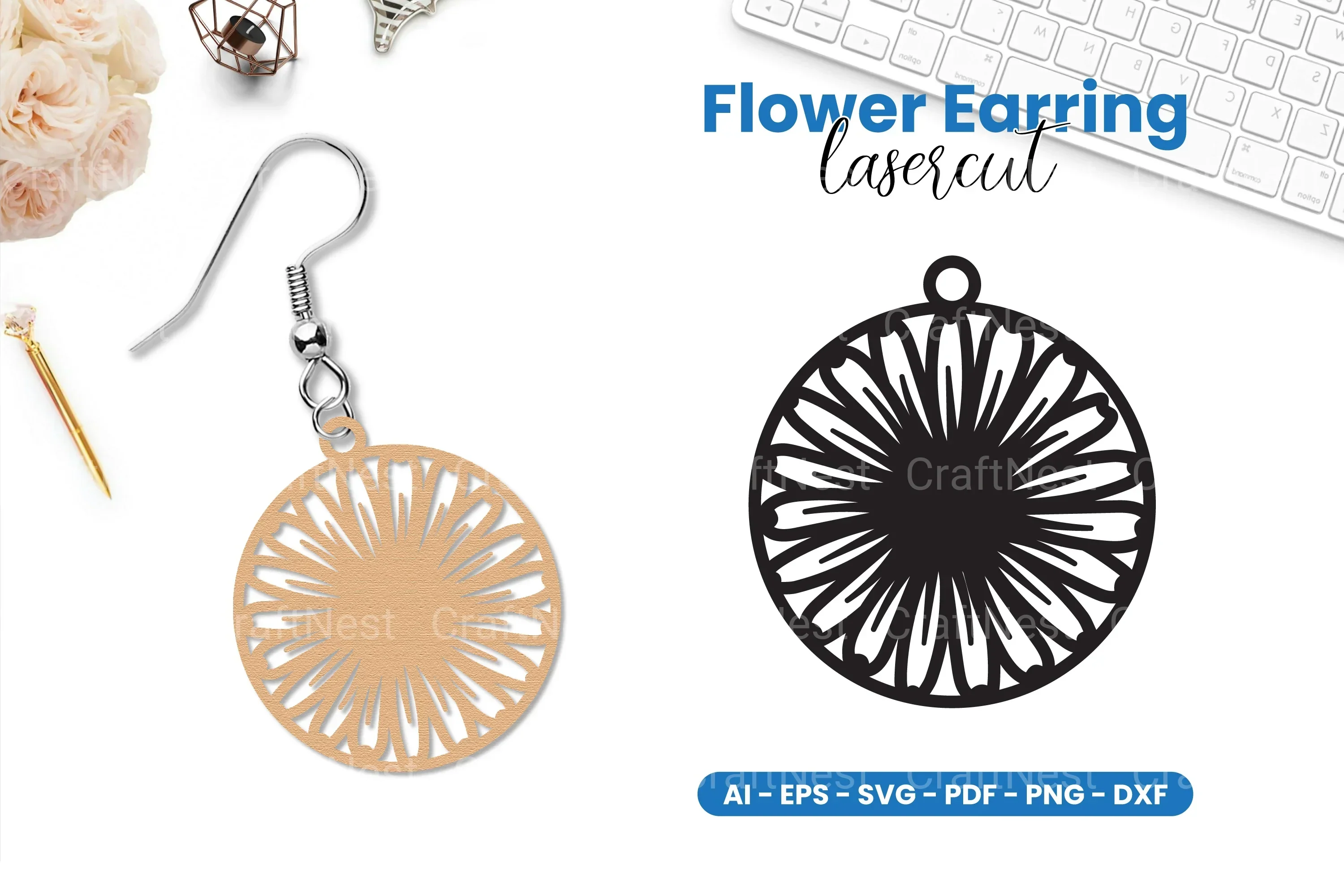 Flower Earring Lasercut SVG Bundle