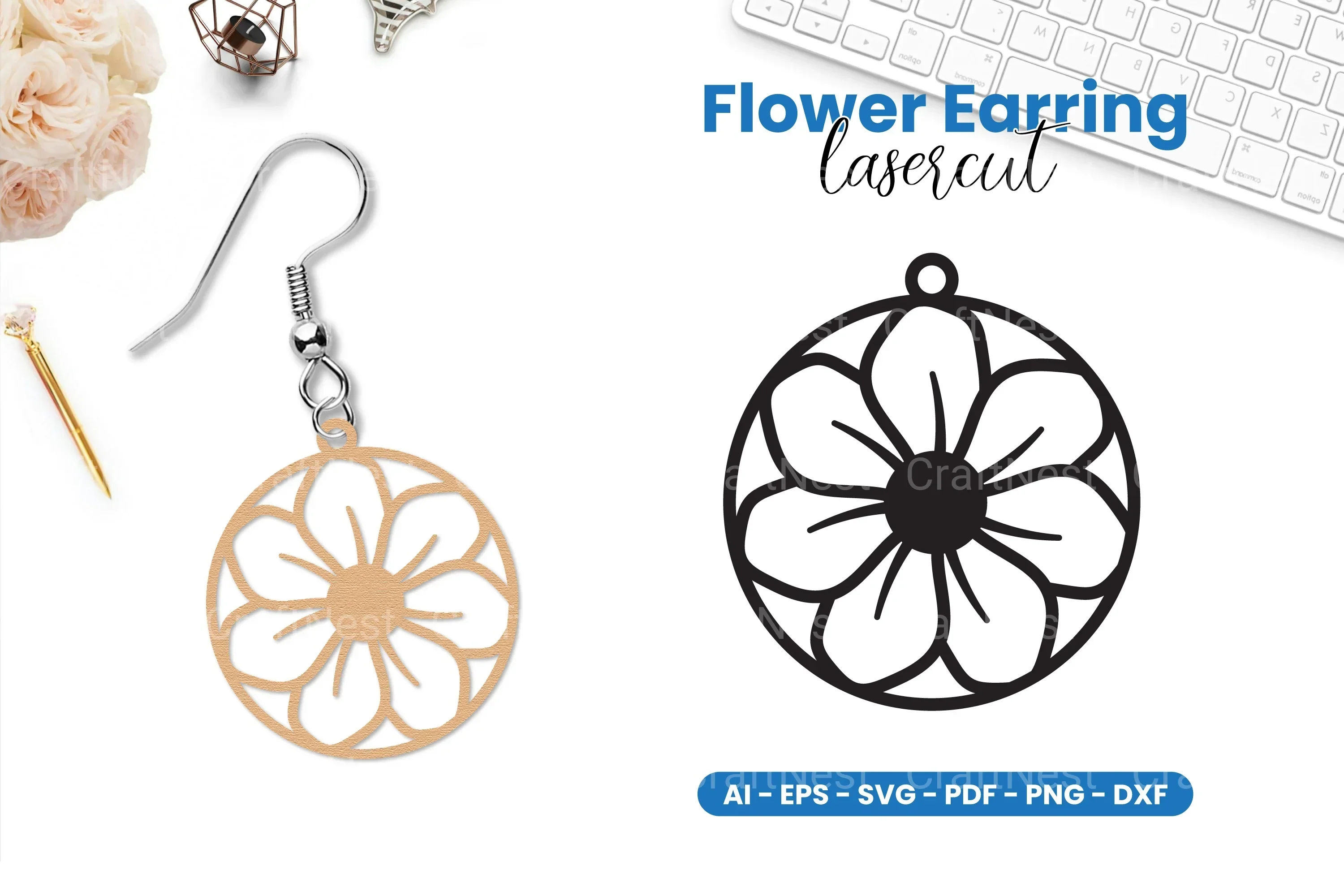 Flower Earring Lasercut SVG Bundle