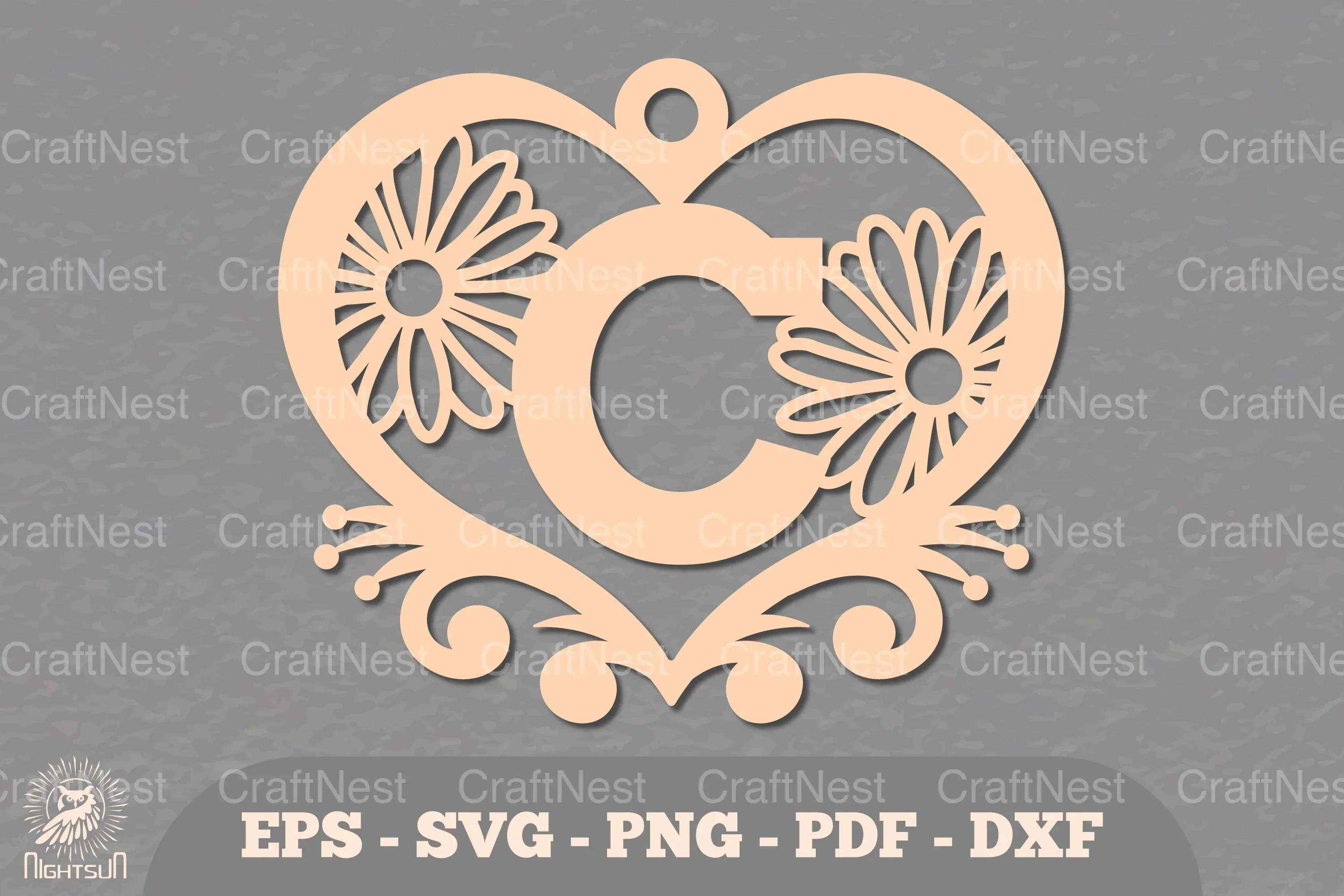 Flower Heart Alphabet Ornament - Letter C Clipart Bundle