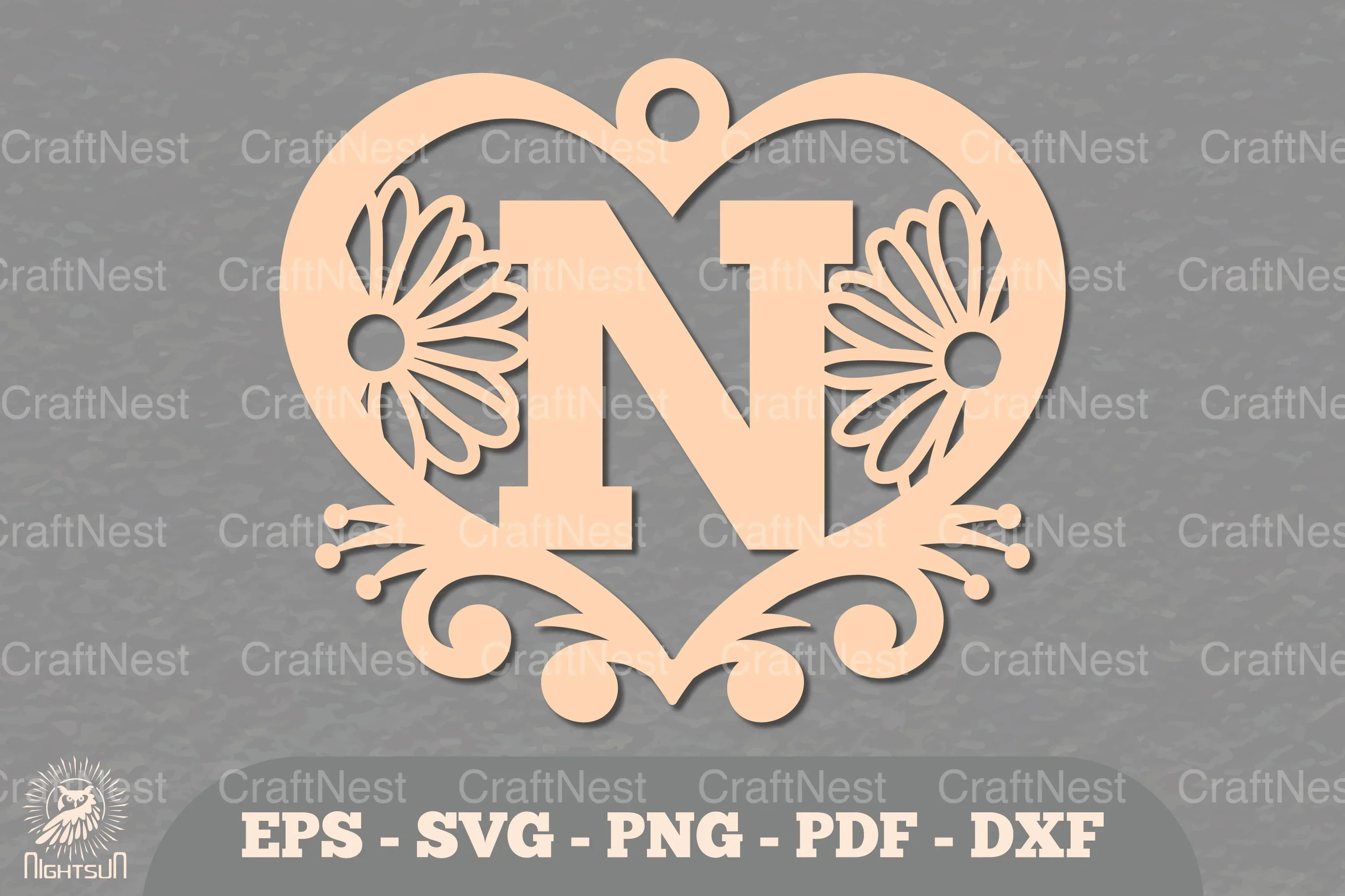 Flower Heart Alphabet Ornament - Letter N Clipart Bundle