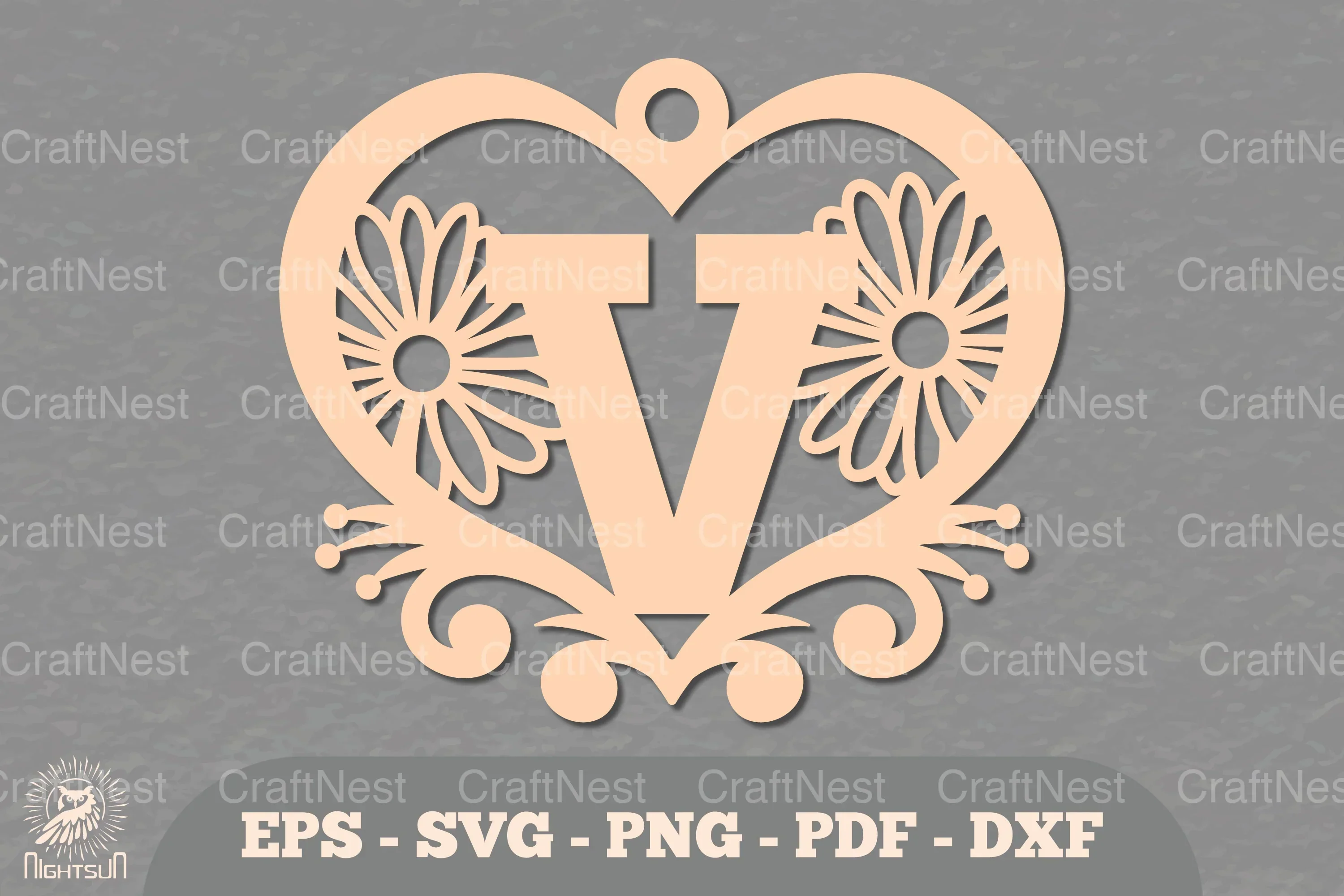Flower Heart Alphabet Ornament - Letter V Clipart Bundle