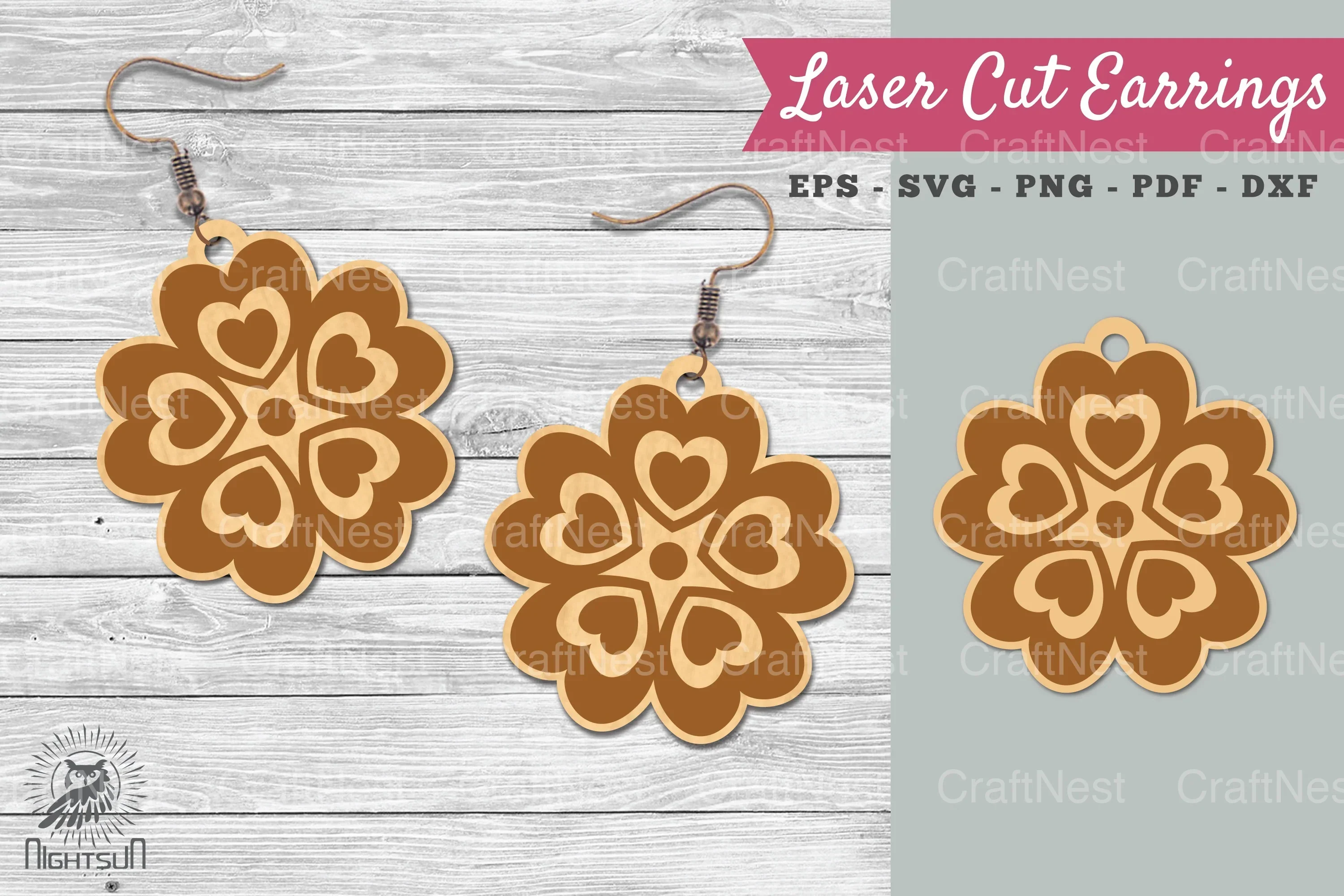 Flower Heart Laser Cut Earrings Clipart Bundle
