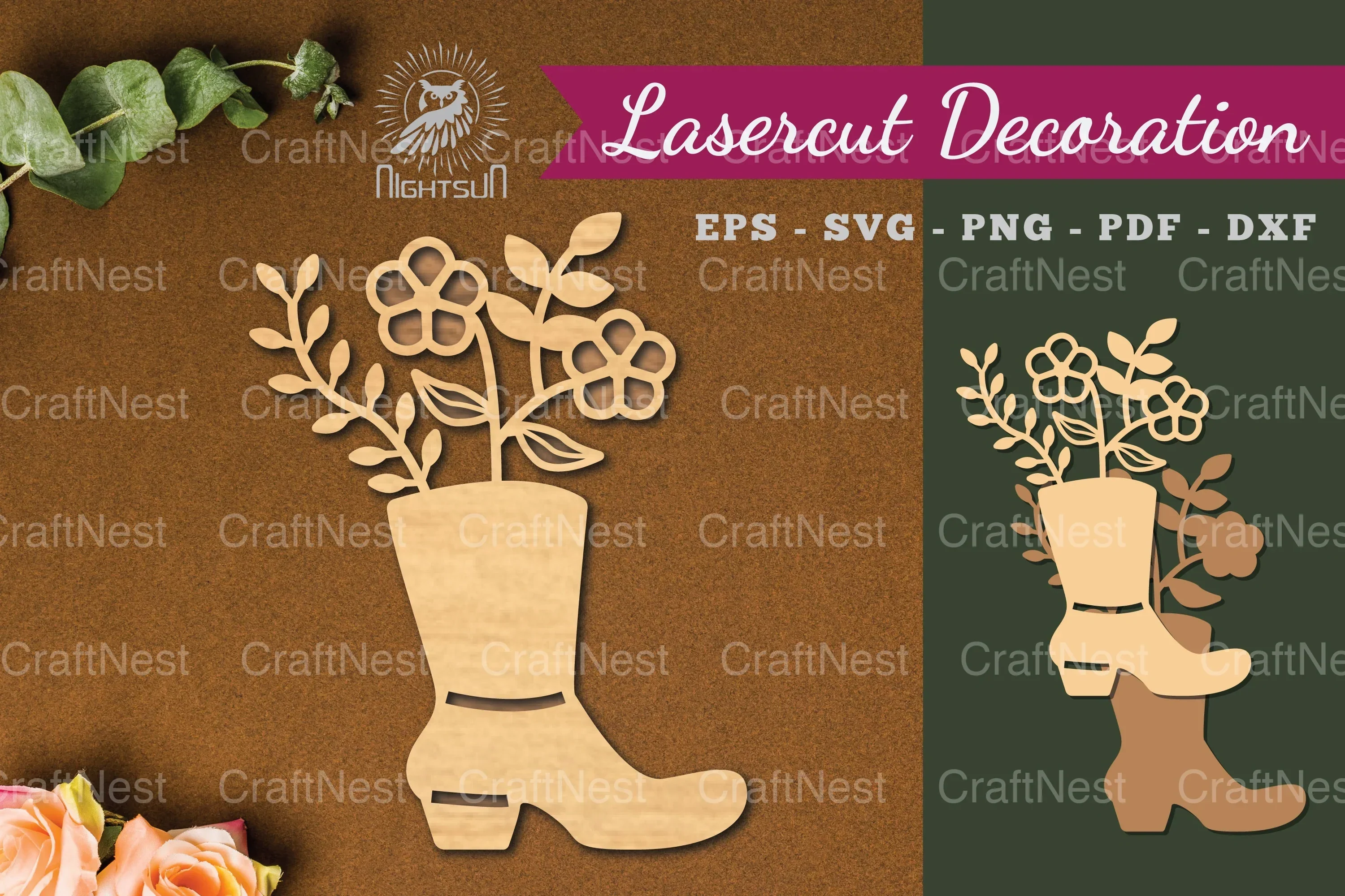 Flower in Boots Laser Cut Decoration Clipart Bundle