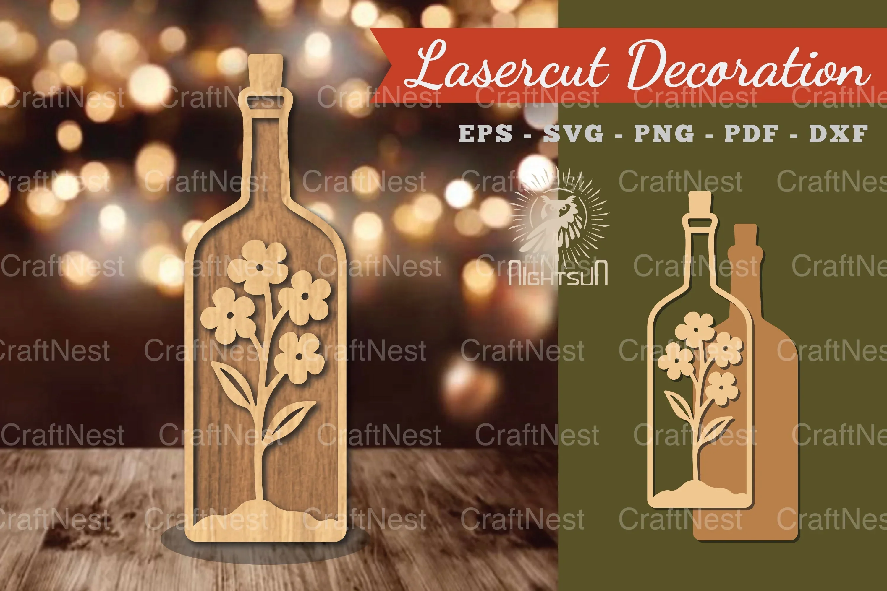 Flower in Bottle Laser Cut Decoration Clipart Bundle