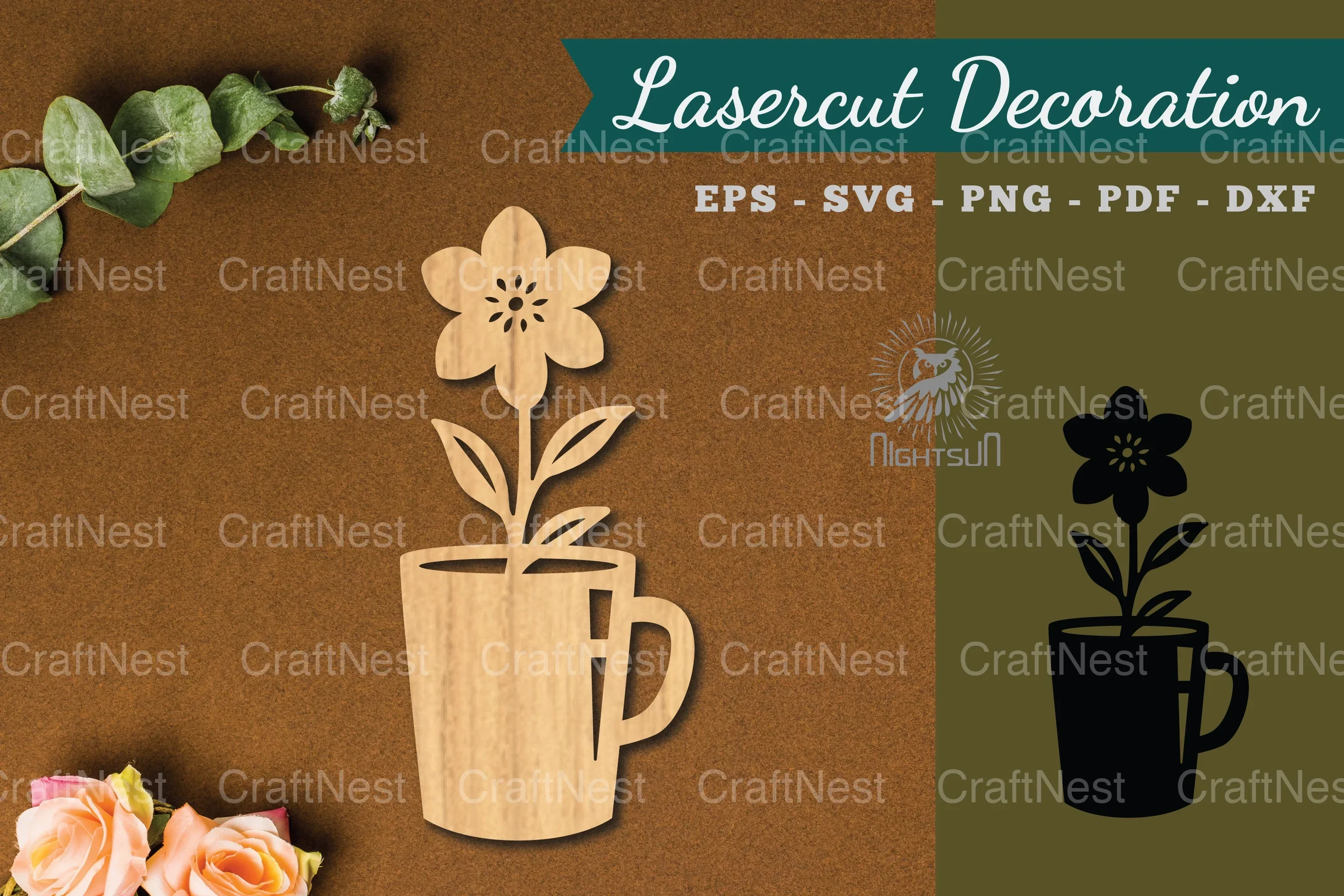 Flower in Cup Lasercut Decoration Clipart Bundle