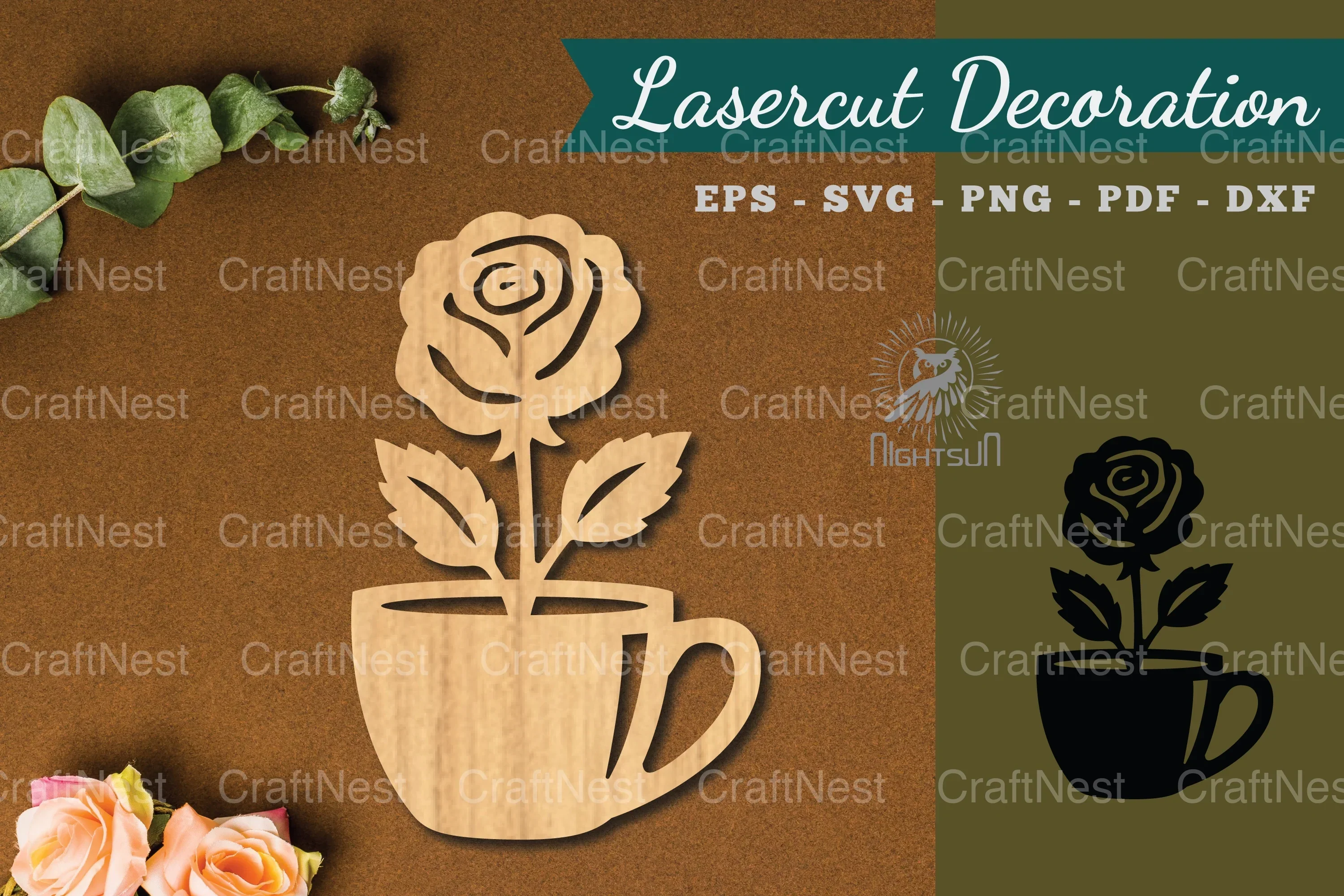 Flower in Cup Lasercut Decoration Clipart Bundle