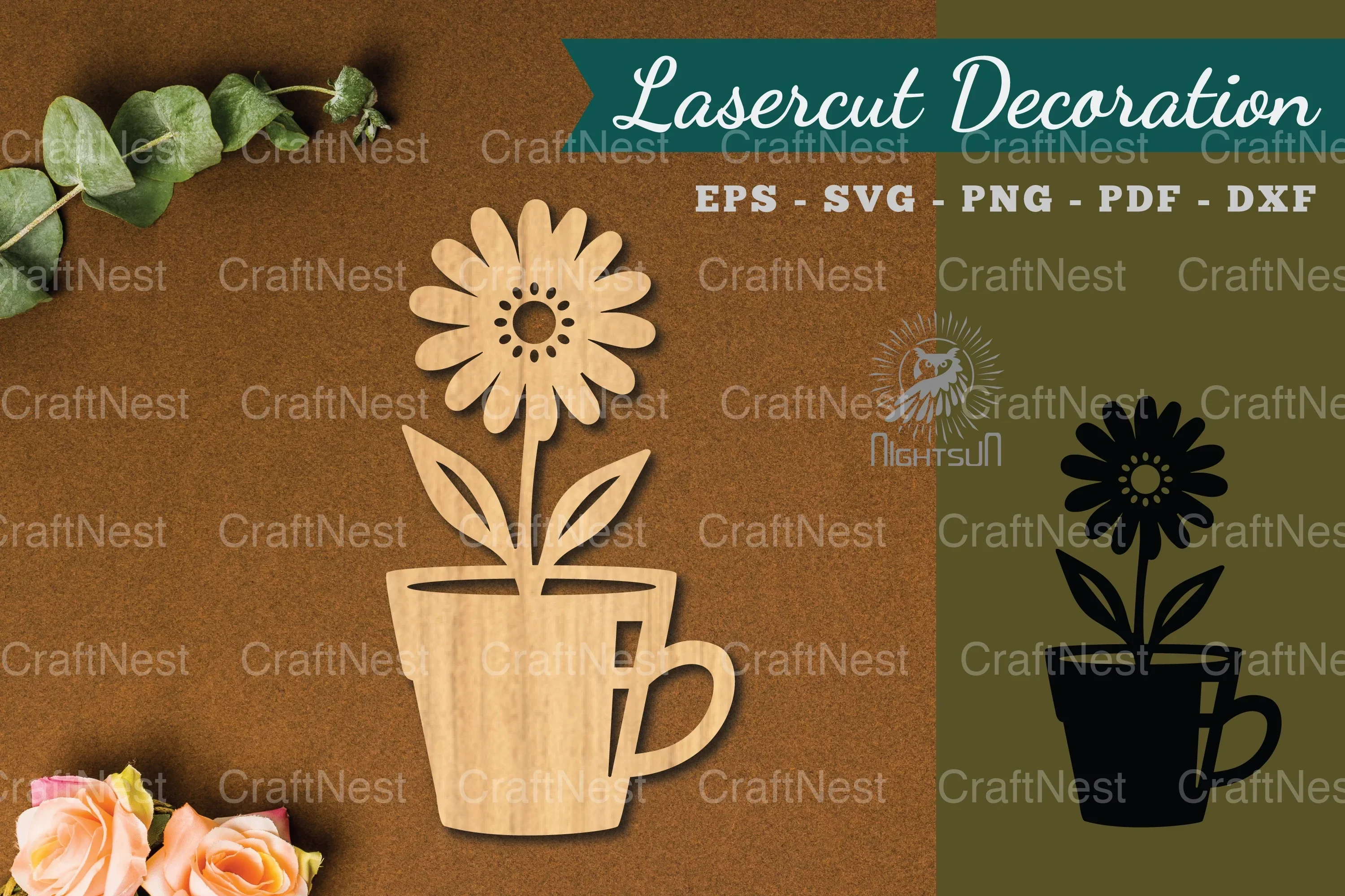 Flower in Cup Lasercut Decoration Clipart Bundle