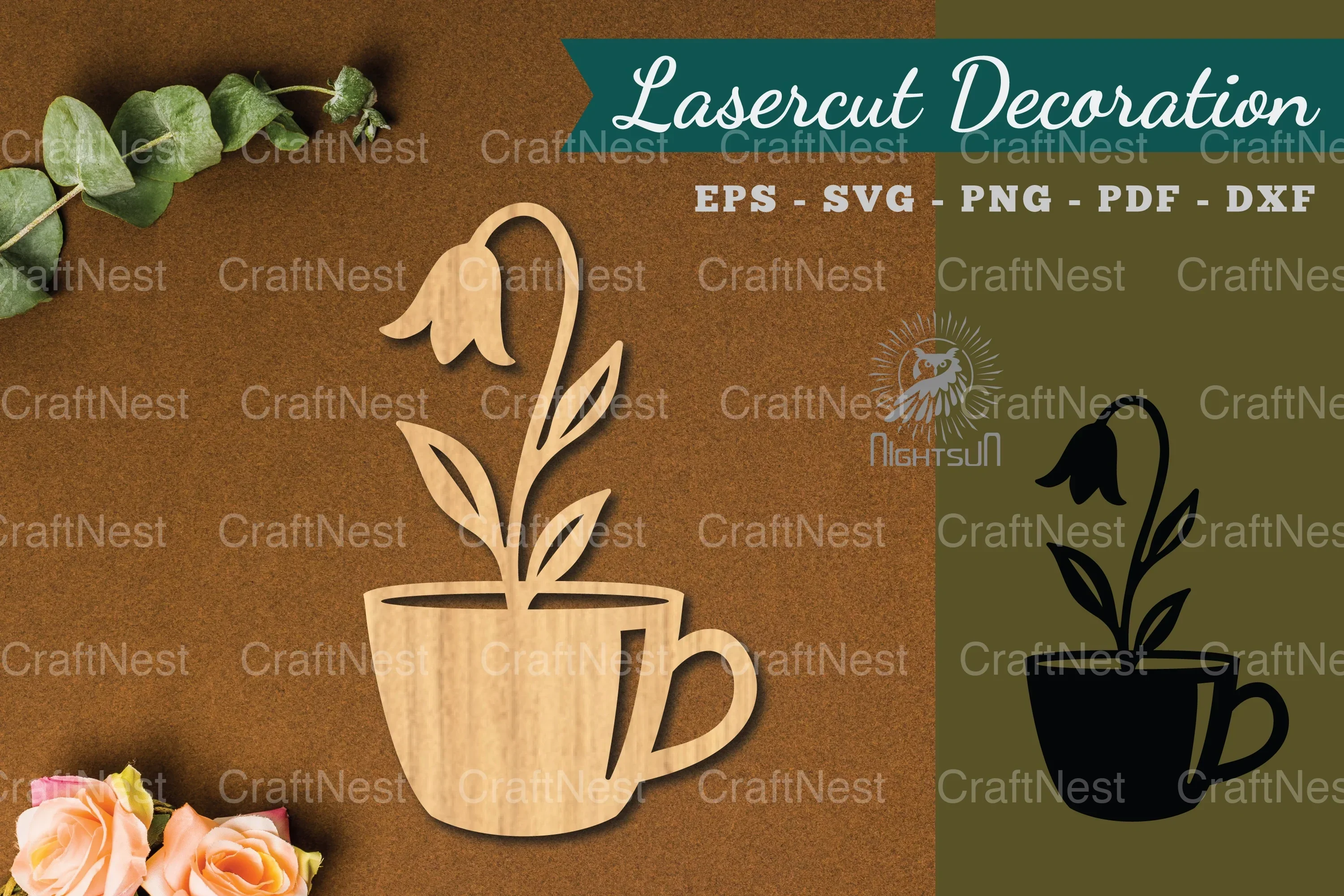 Flower in Cup Lasercut Decoration Clipart Bundle