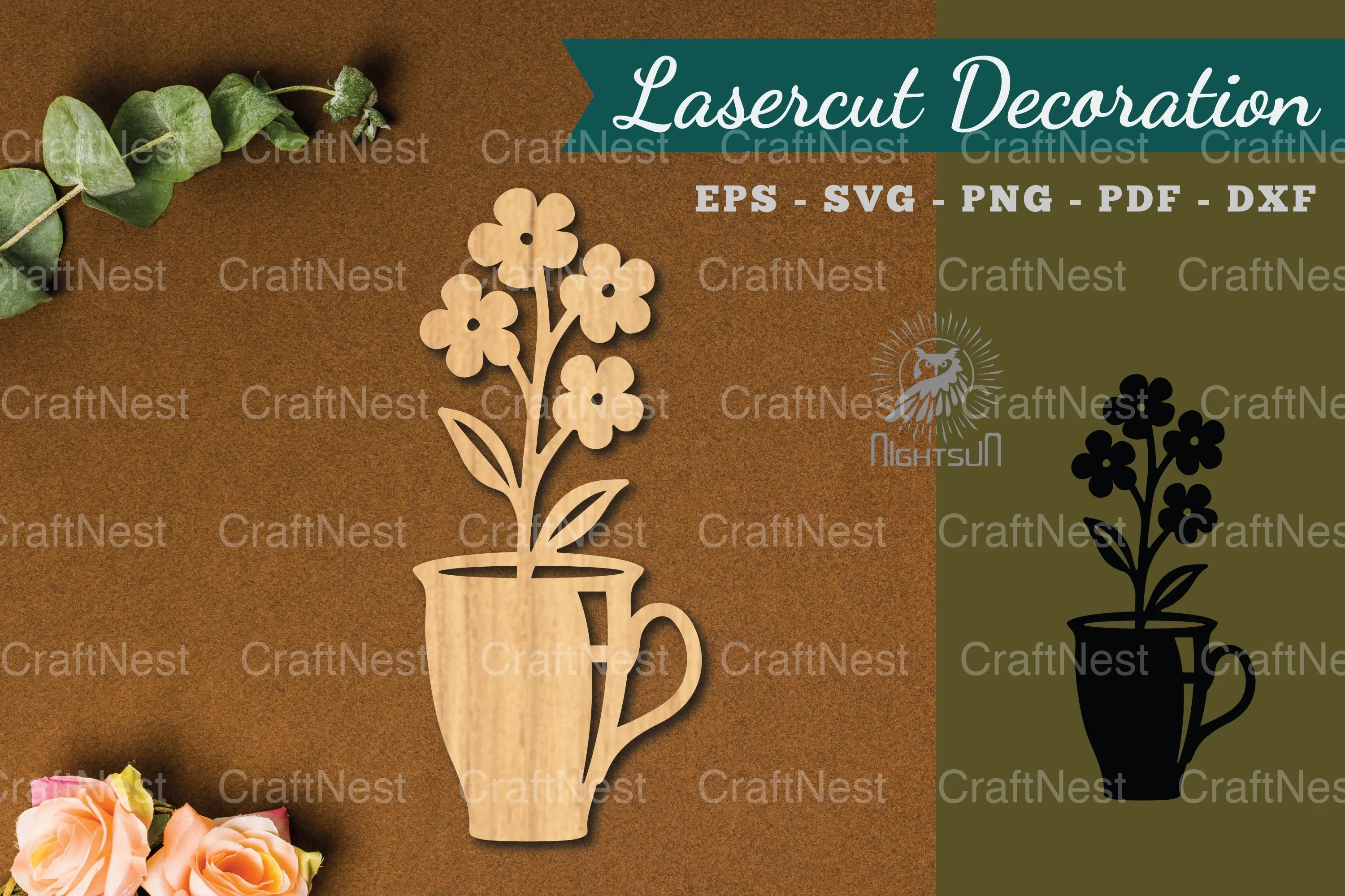 Flower in Cup Lasercut Decoration Clipart Bundle