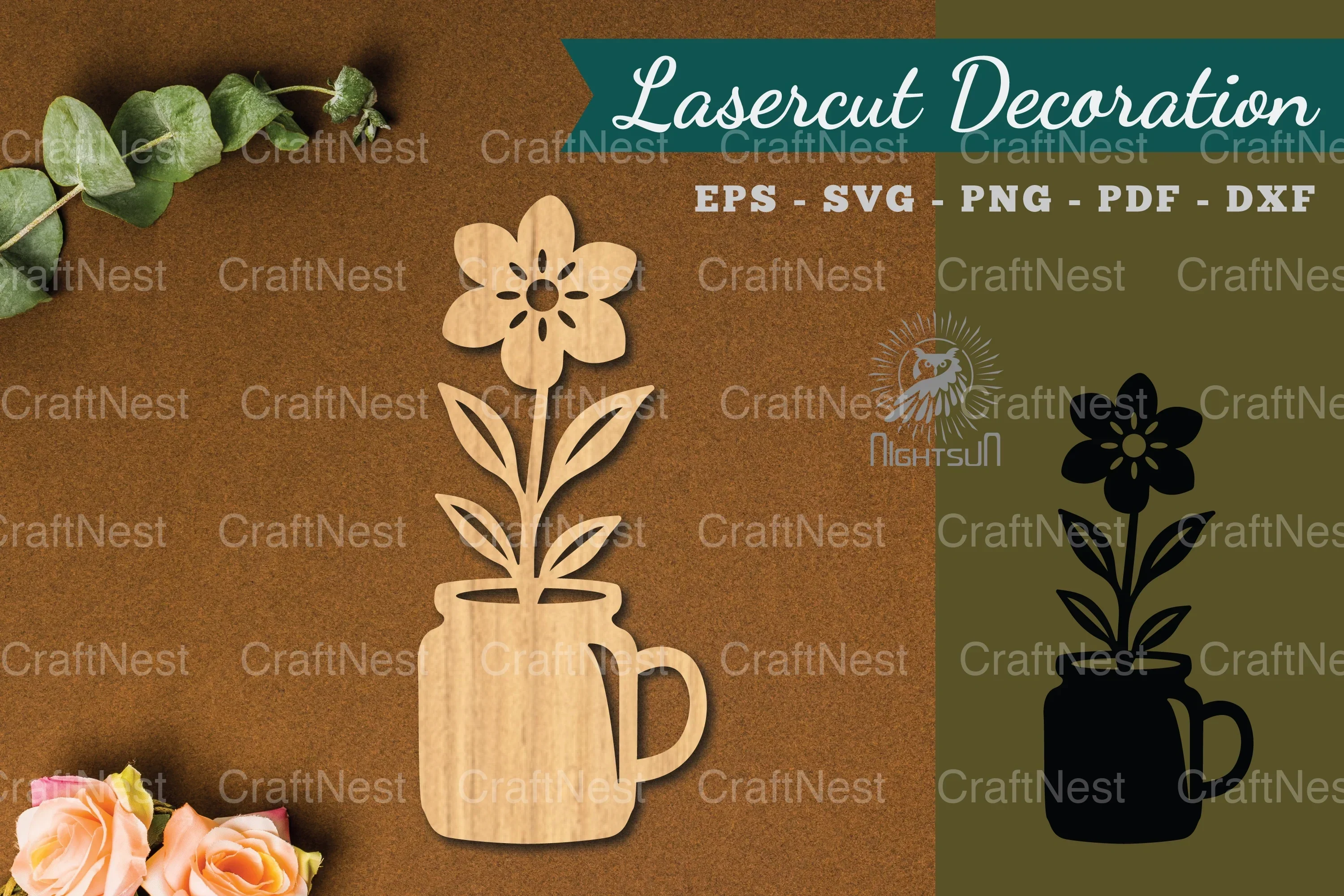 Flower in Cup Lasercut Decoration Clipart Bundle