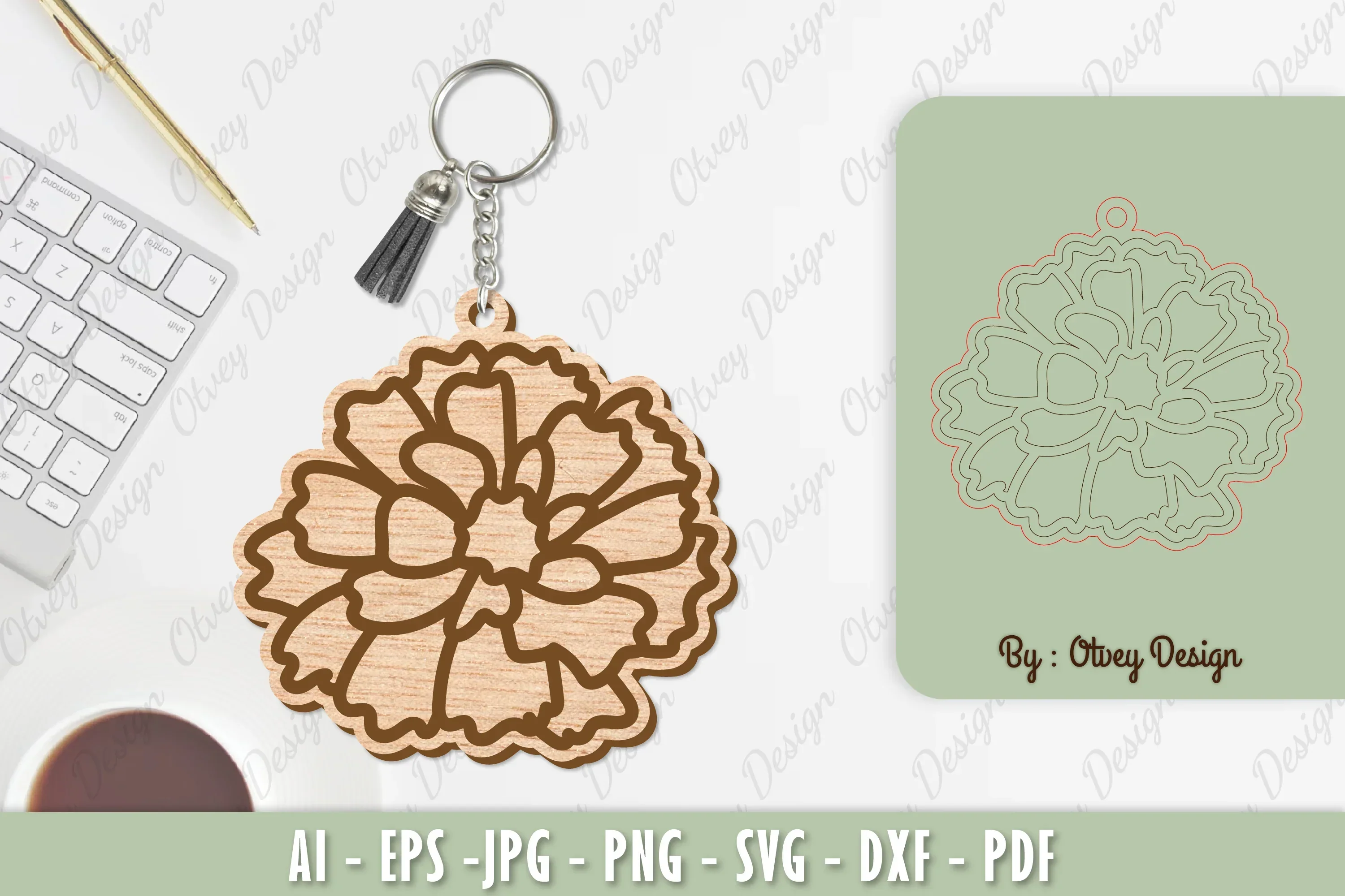 Flower Keychain Laser Cut SVG Bundle