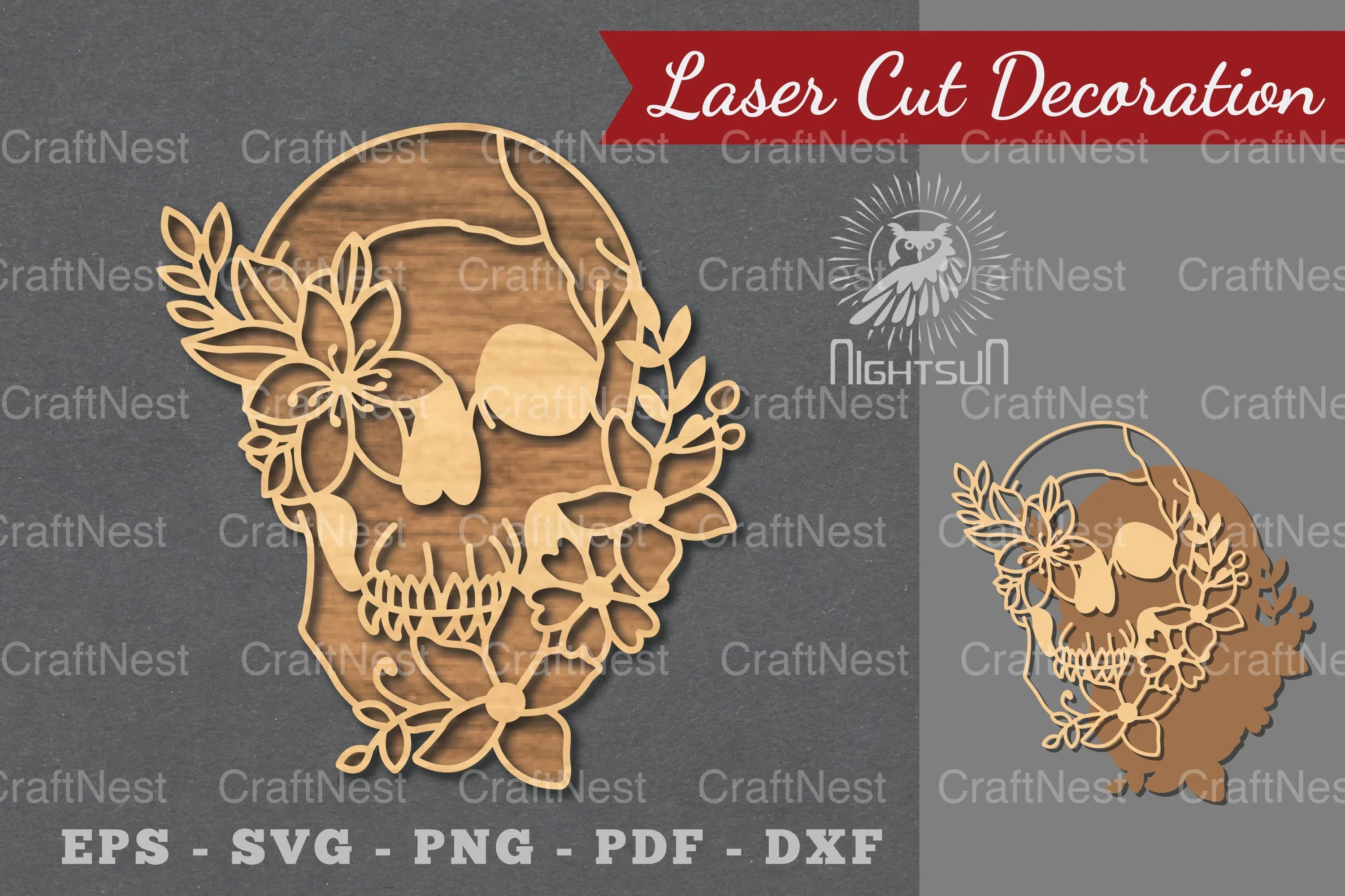 Flower Skull Laser Cut Decoration Clipart Bundle