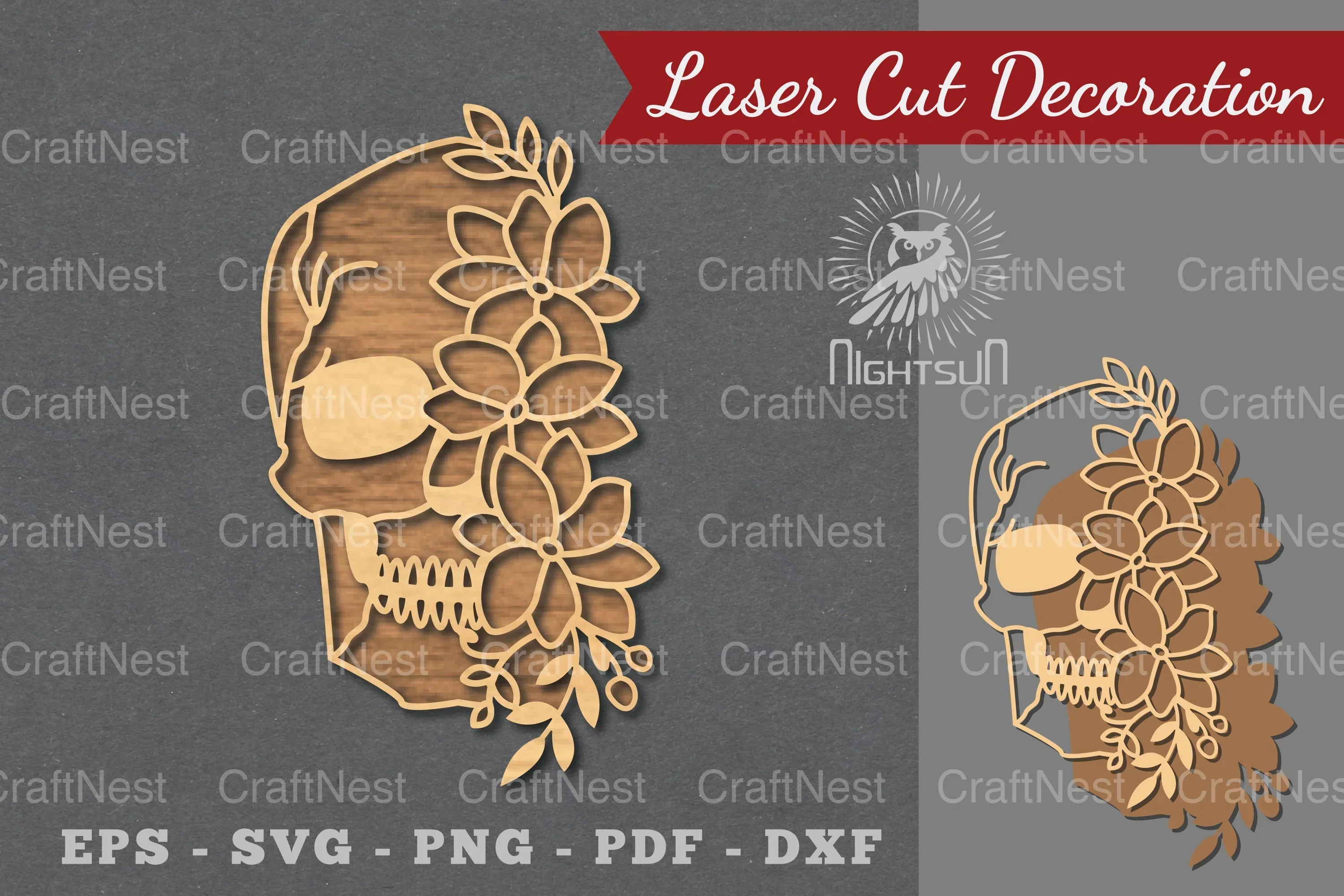 Flower Skull Laser Cut Decoration Clipart Bundle
