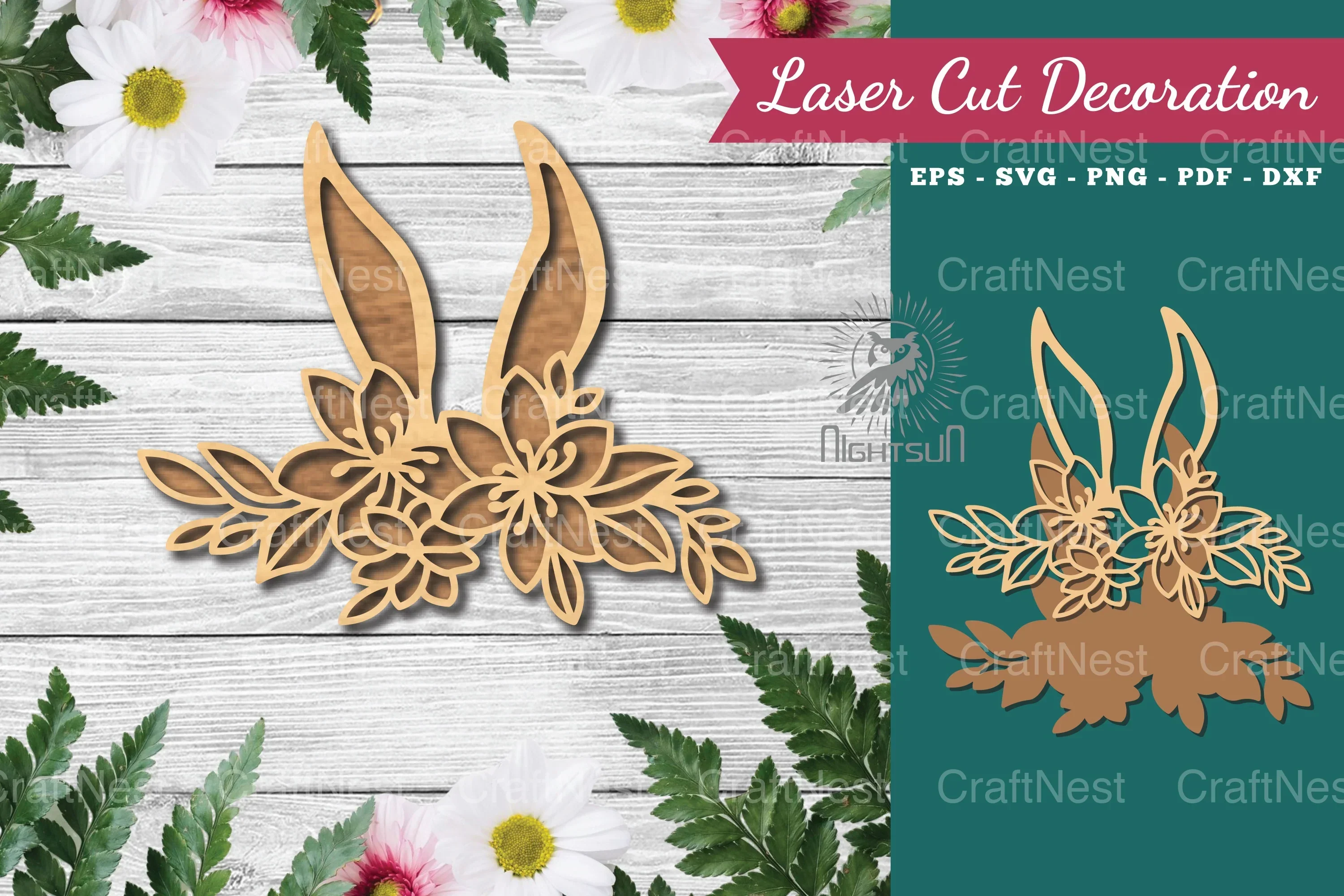 Flowers Bunny Laser Cut Decoration Clipart Bundle
