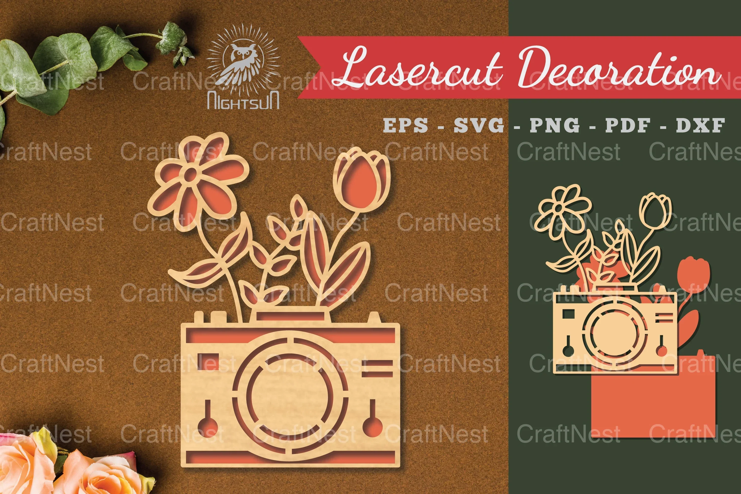 Flowers Camera Laser Cut Decoration Clipart Bundle