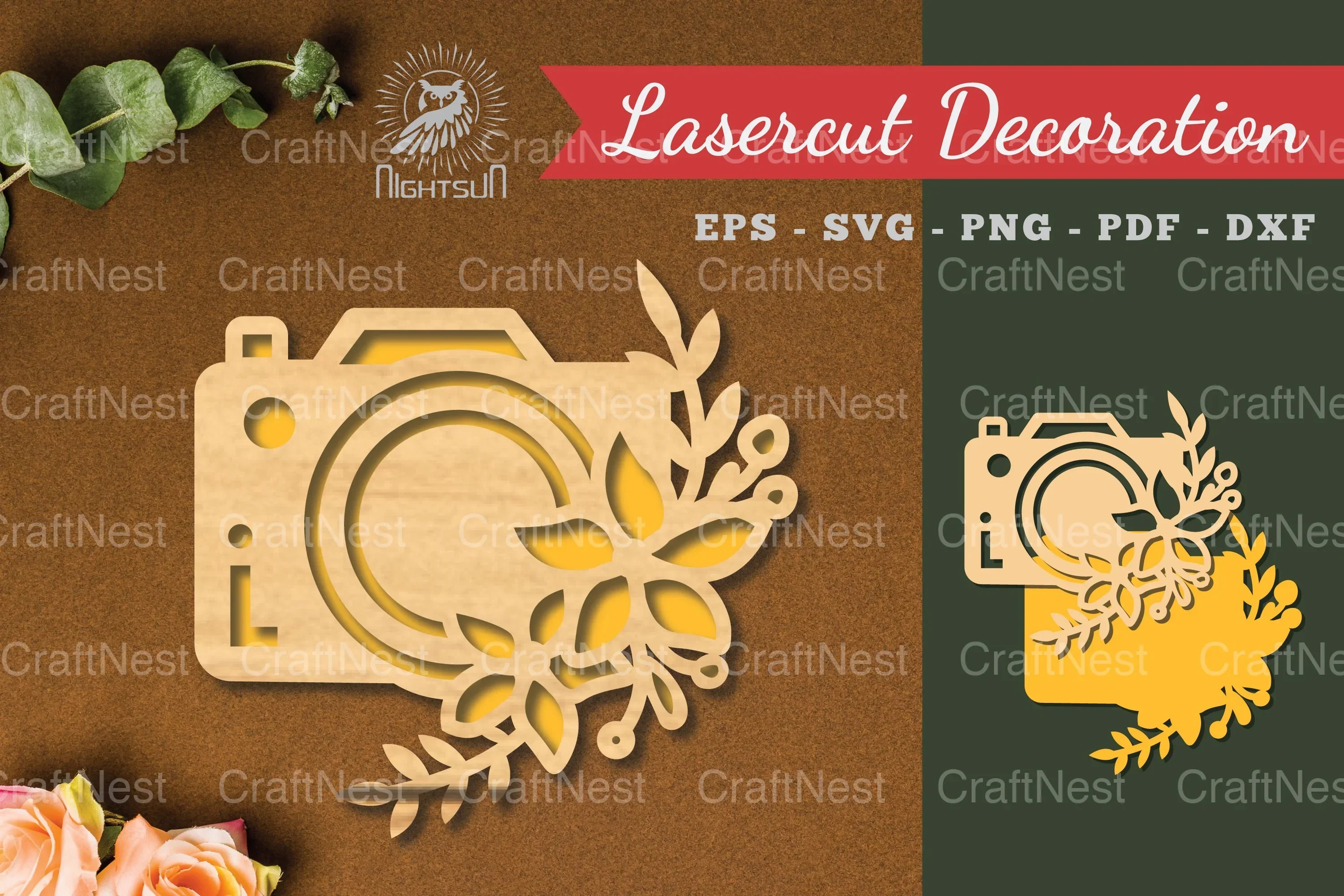 Flowers Camera Laser Cut Decoration Clipart Bundle