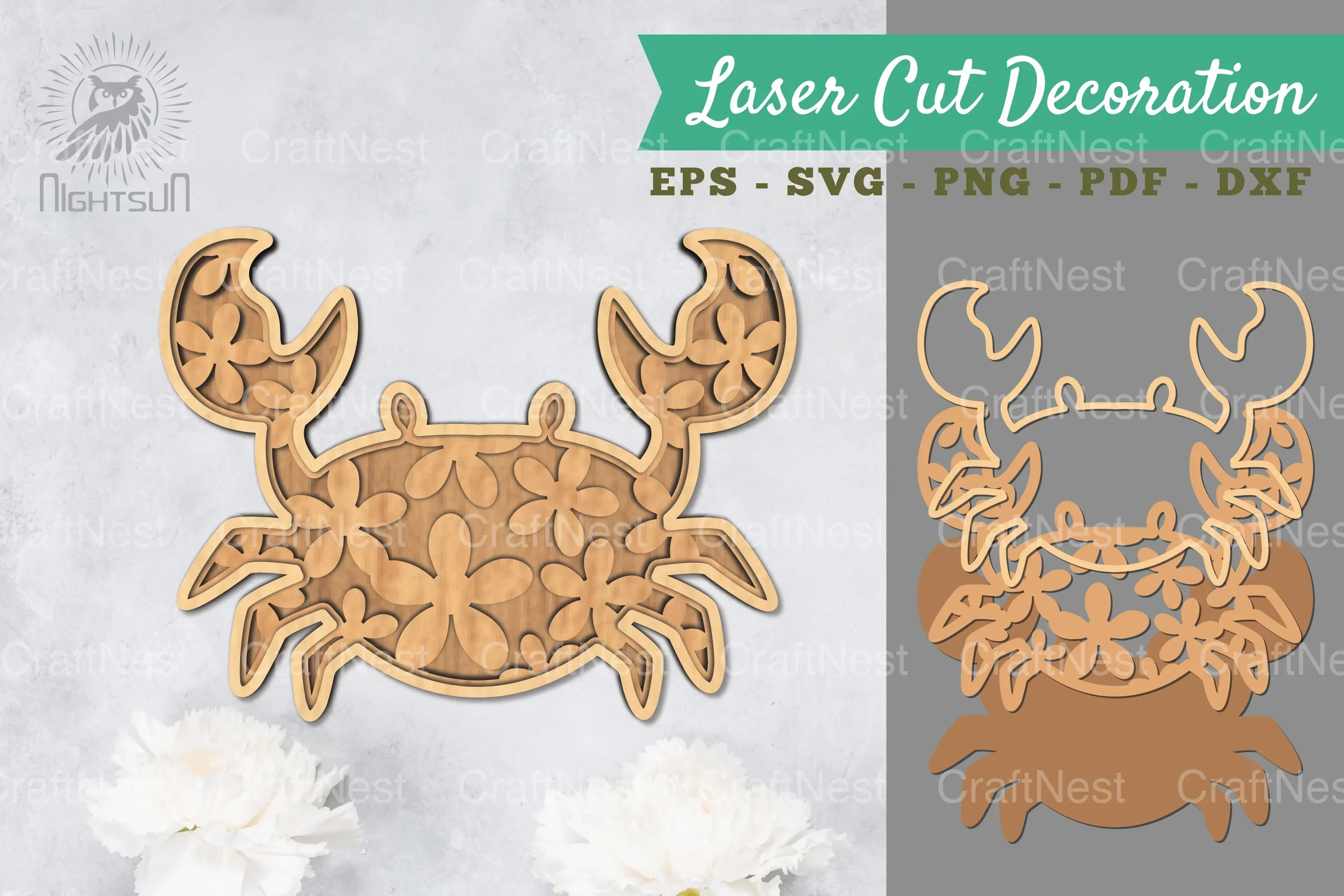 Flowers Crab 3D Lasercut Decoration Clipart Bundle