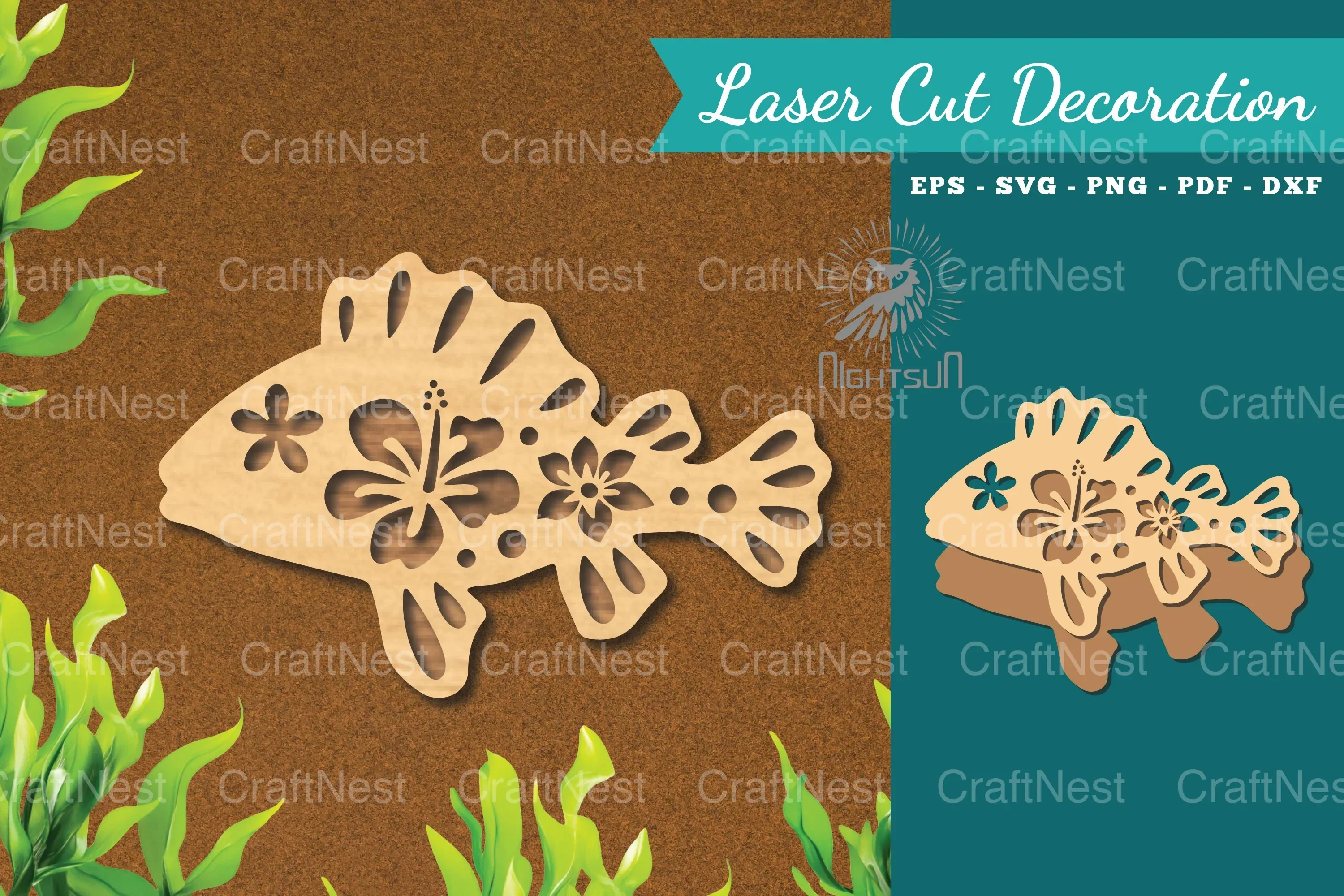 Flowers Fish Laser Cut Decoration Clipart Bundle