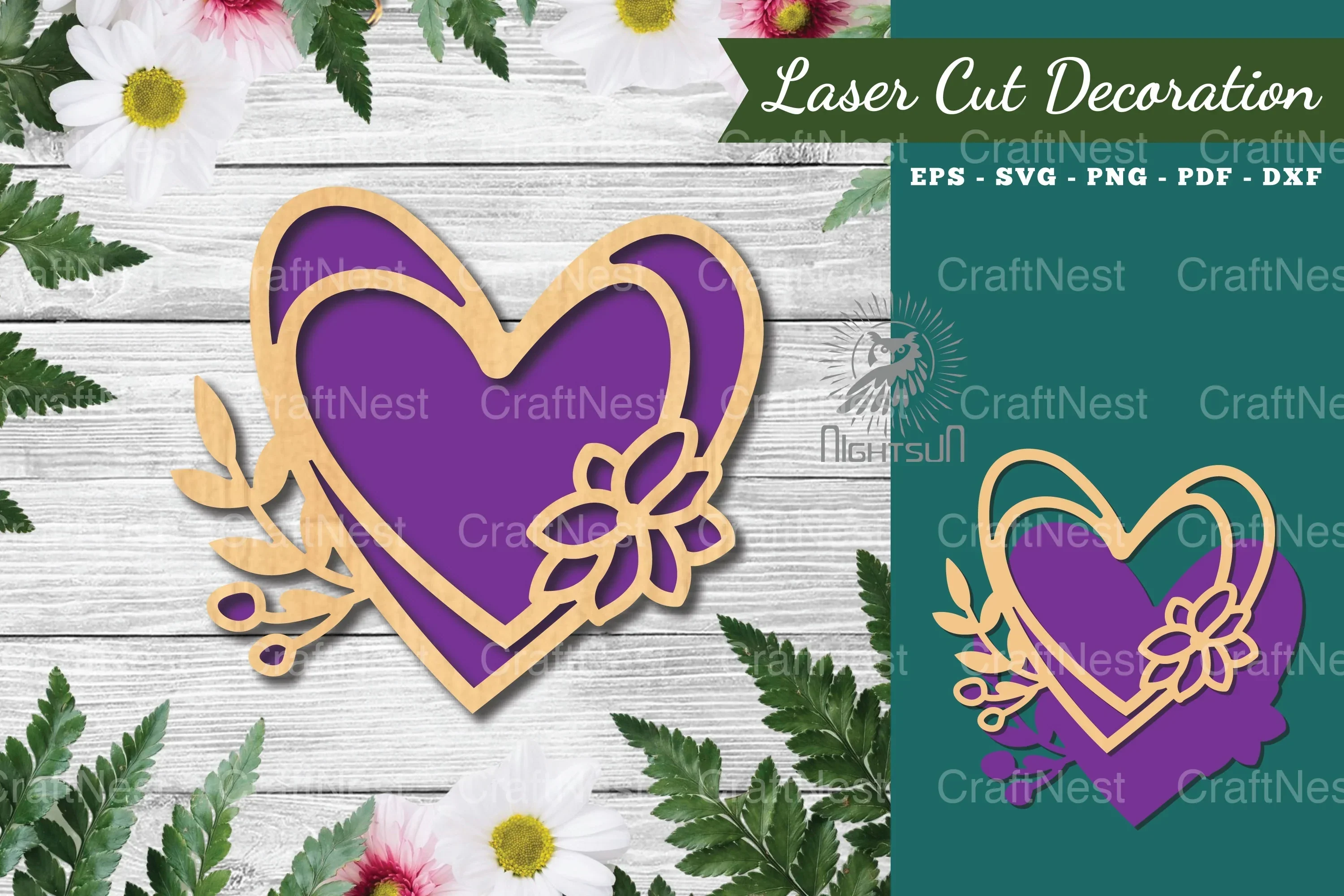 Flowers Heart Laser Cut Decoration Clipart Bundle