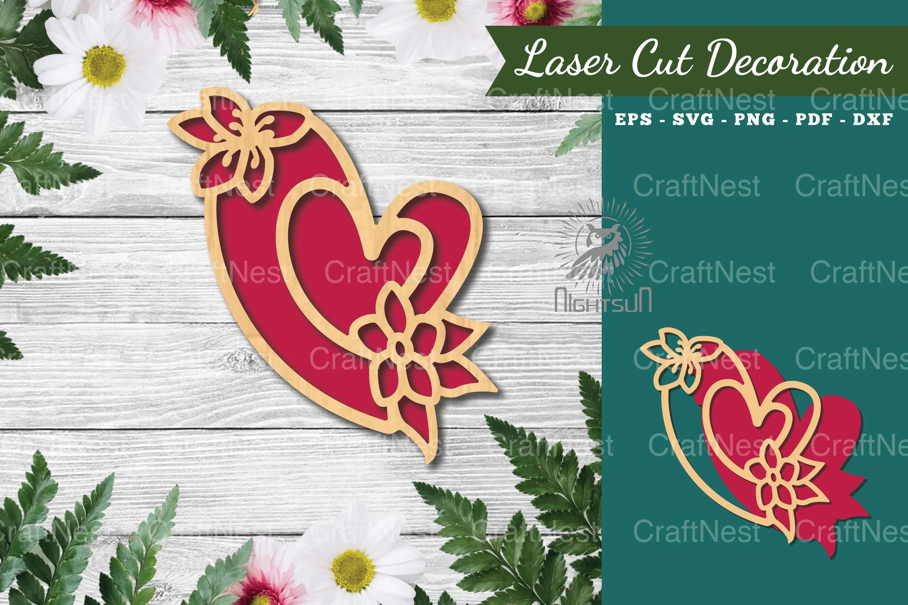 Flowers Heart Laser Cut Decoration Clipart Bundle