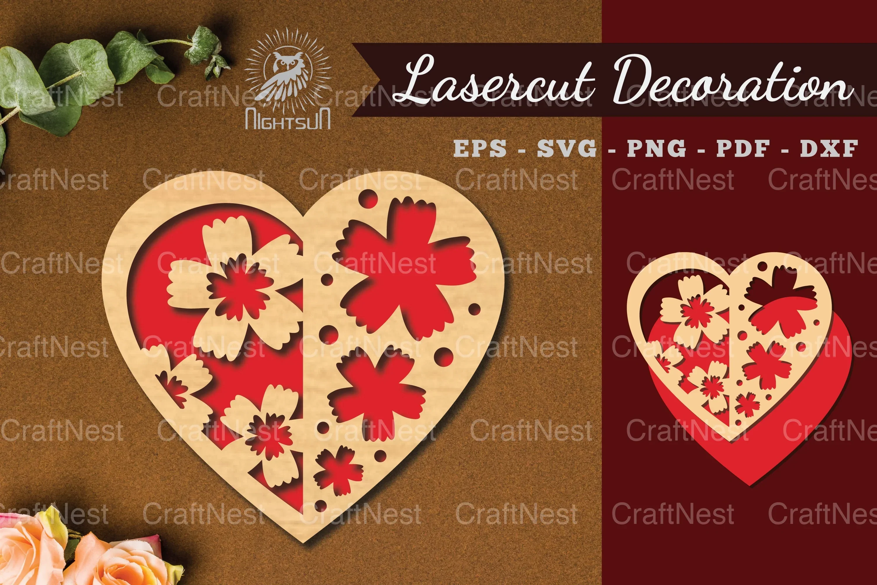 Flowers Heart Laser Cut Decoration Clipart Bundle