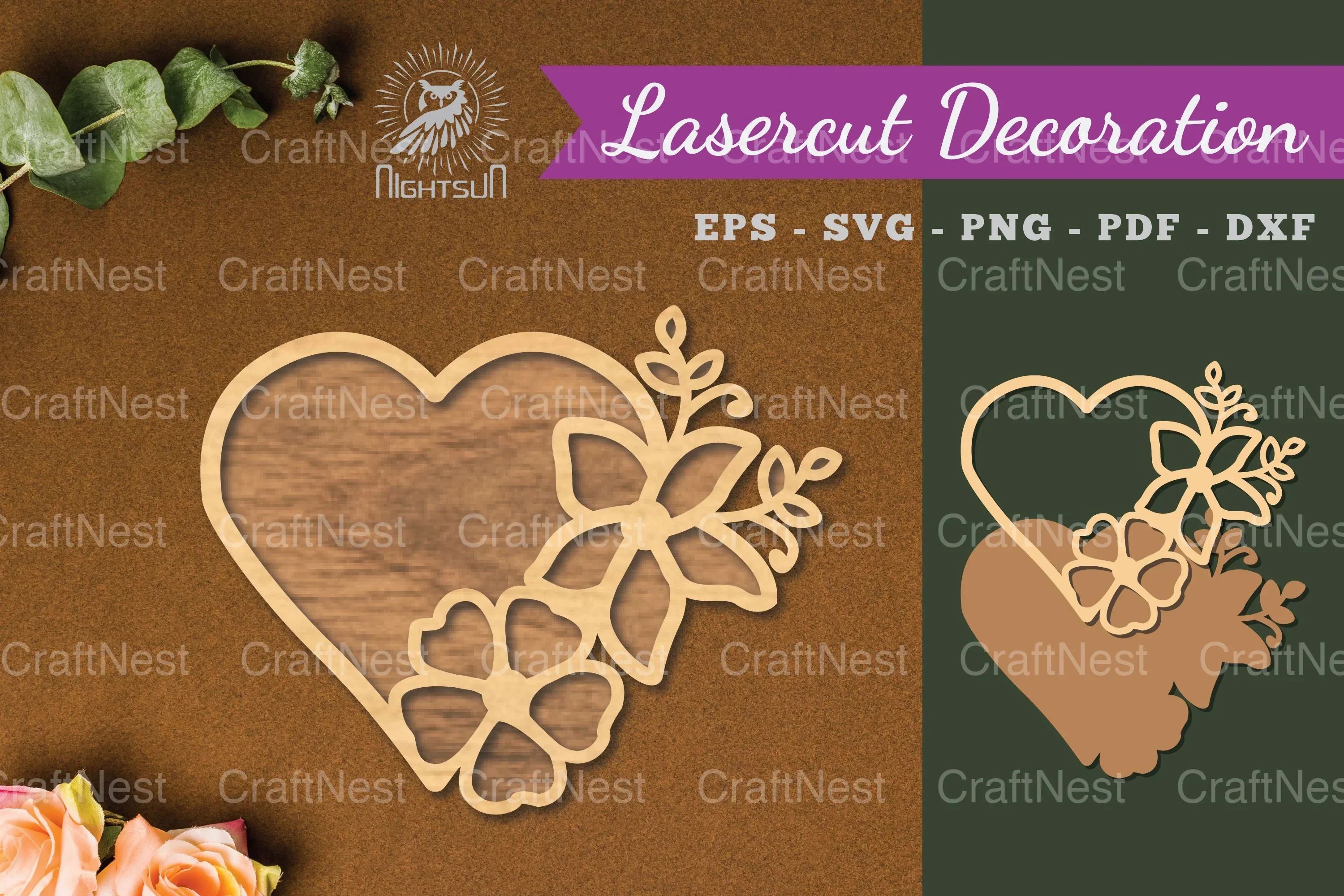 Flowers Heart Laser Cut Decoration Clipart Bundle