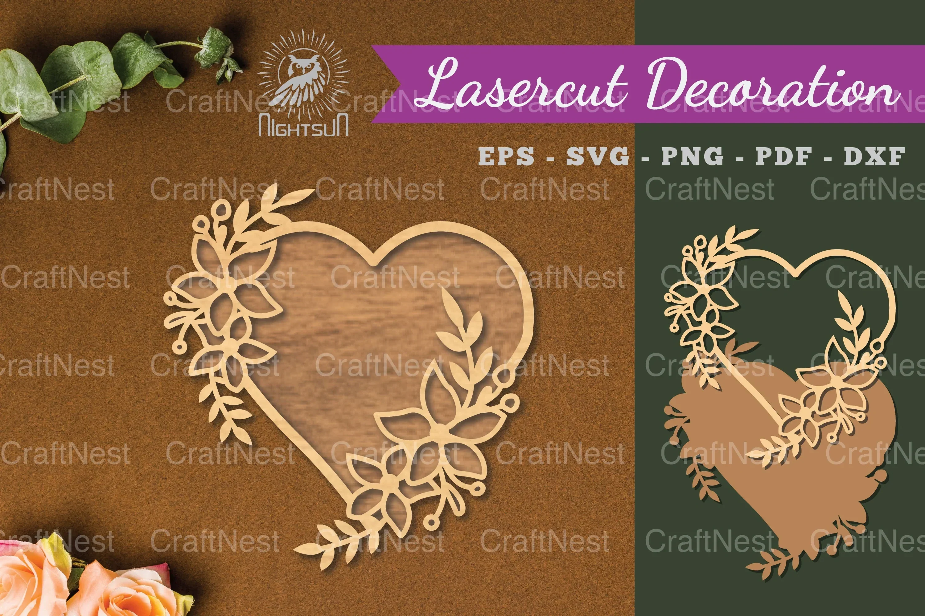 Flowers Heart Laser Cut Decoration Clipart Bundle