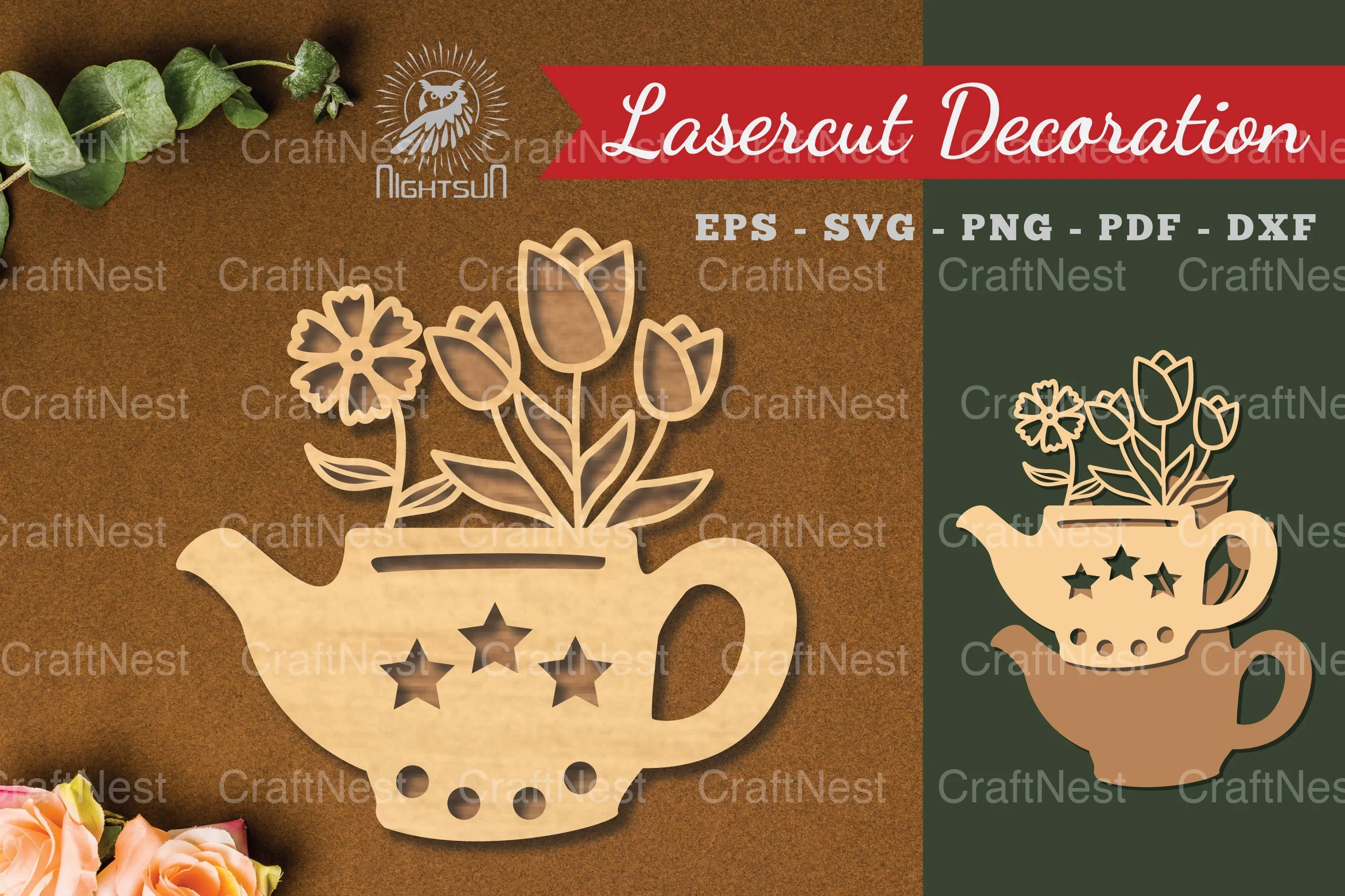 Flowers in Teapot Laser Cut Decoration Clipart Bundle
