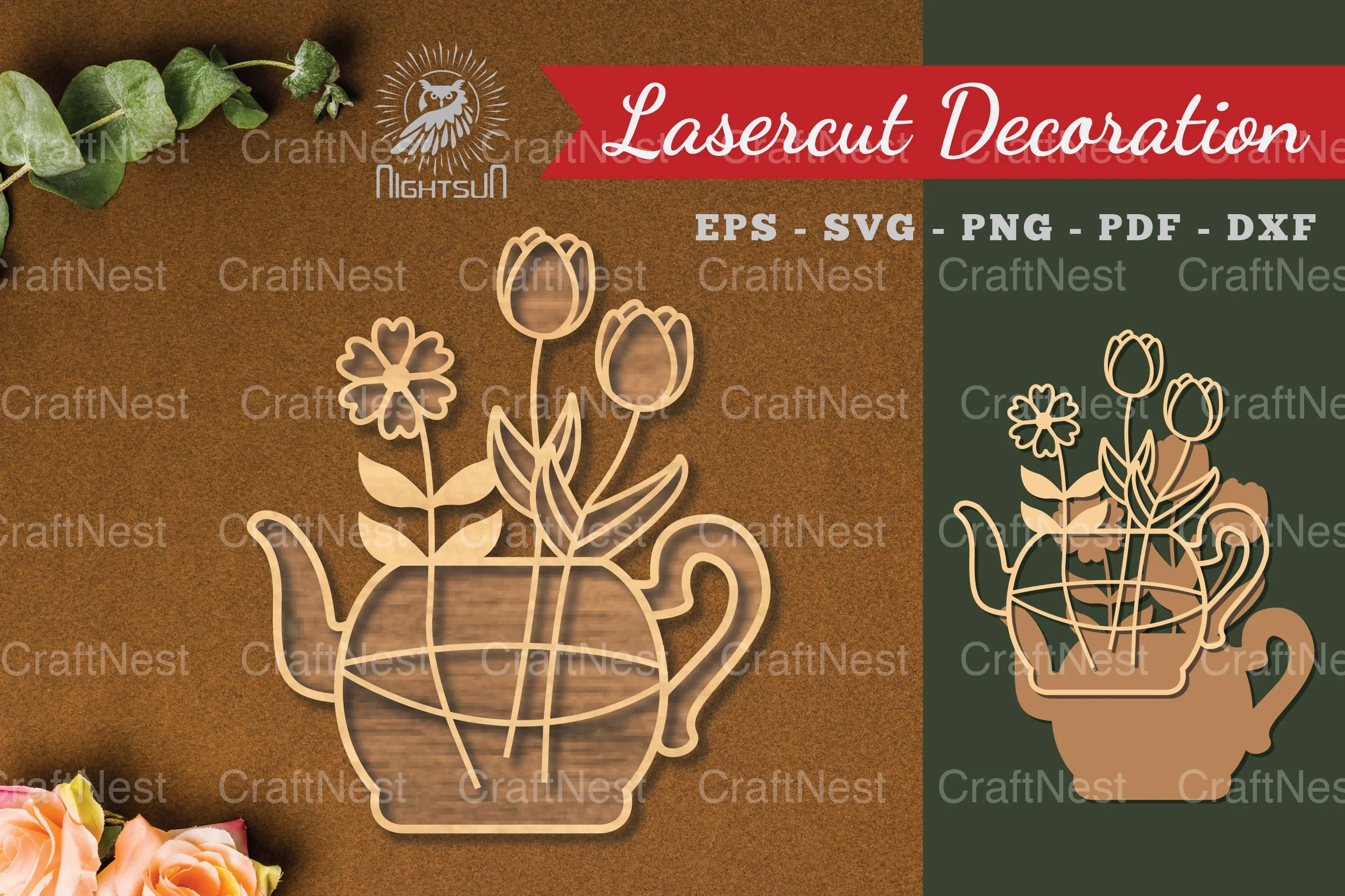 Flowers in Teapot Laser Cut Decoration Clipart Bundle