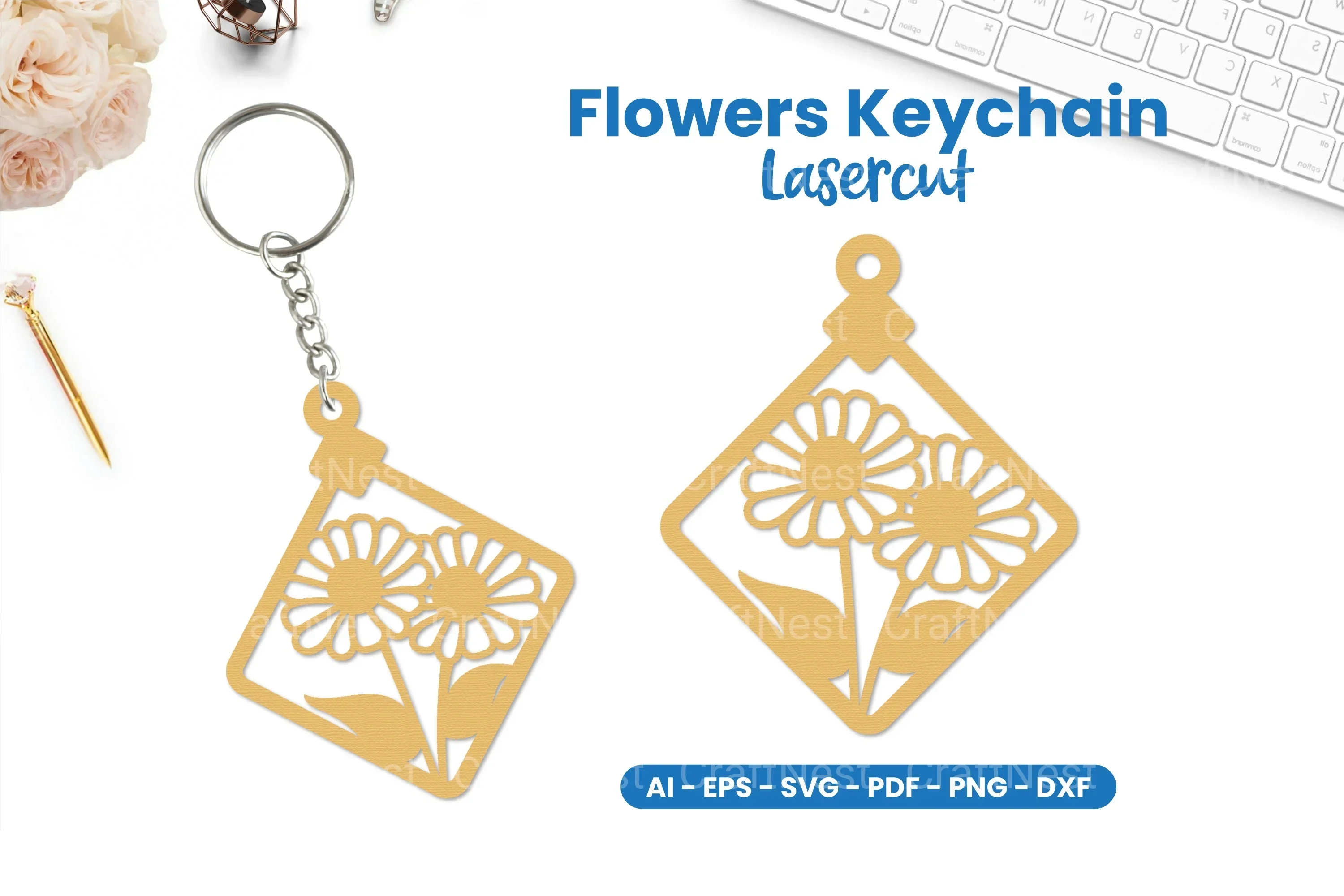 Flowers Keychain Lasercut SVG Bundle