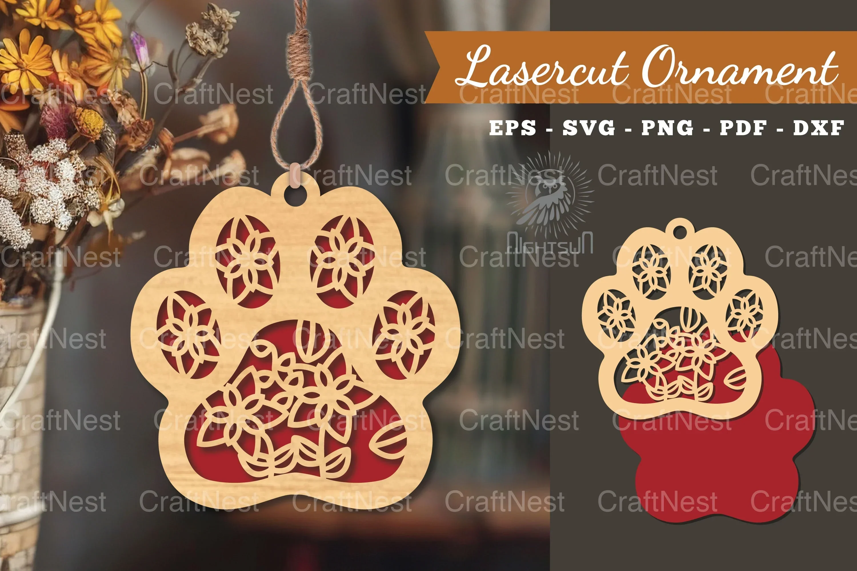 Flowers Paw Laser Cut Ornament Clipart Bundle