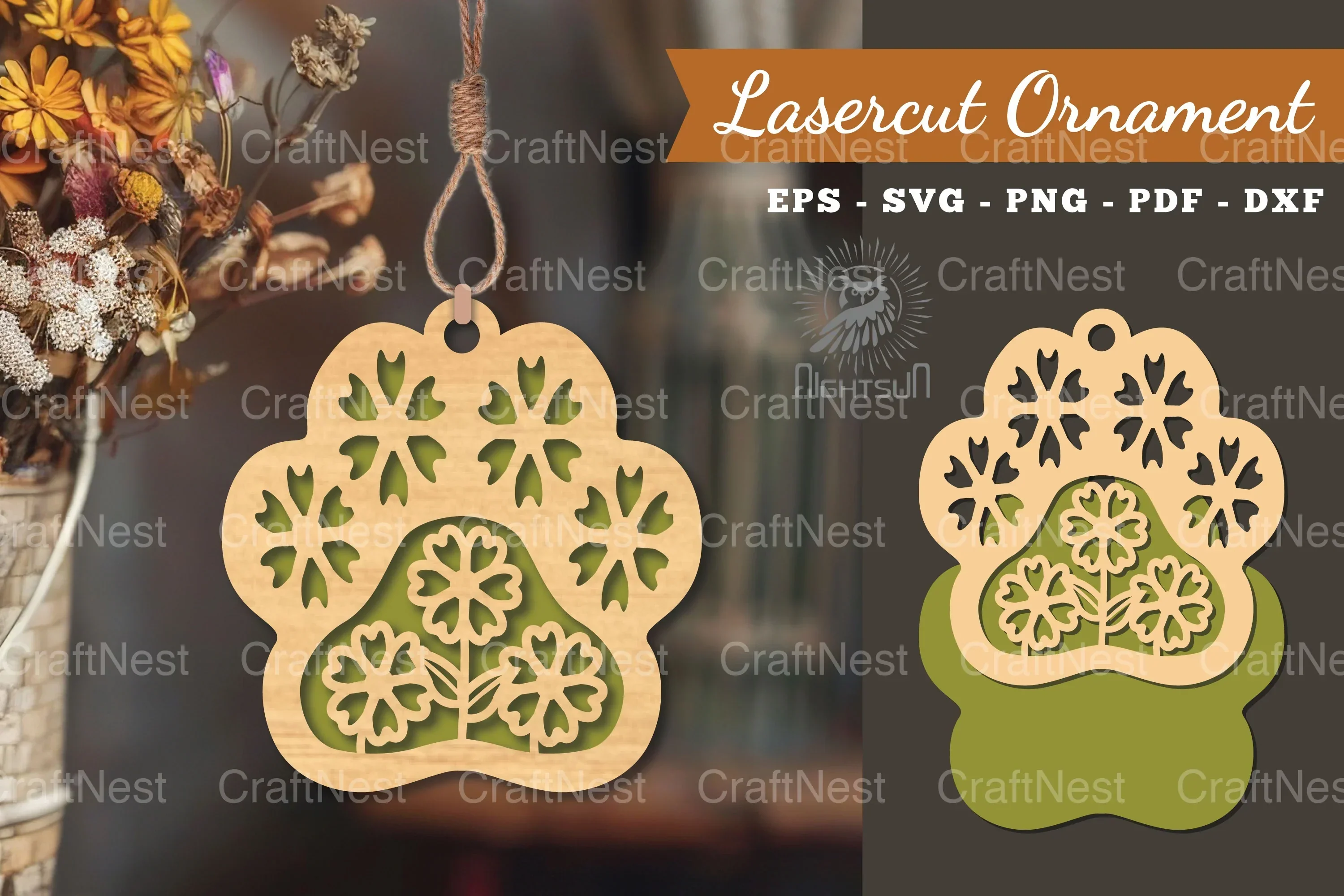 Flowers Paw Laser Cut Ornament Clipart Bundle
