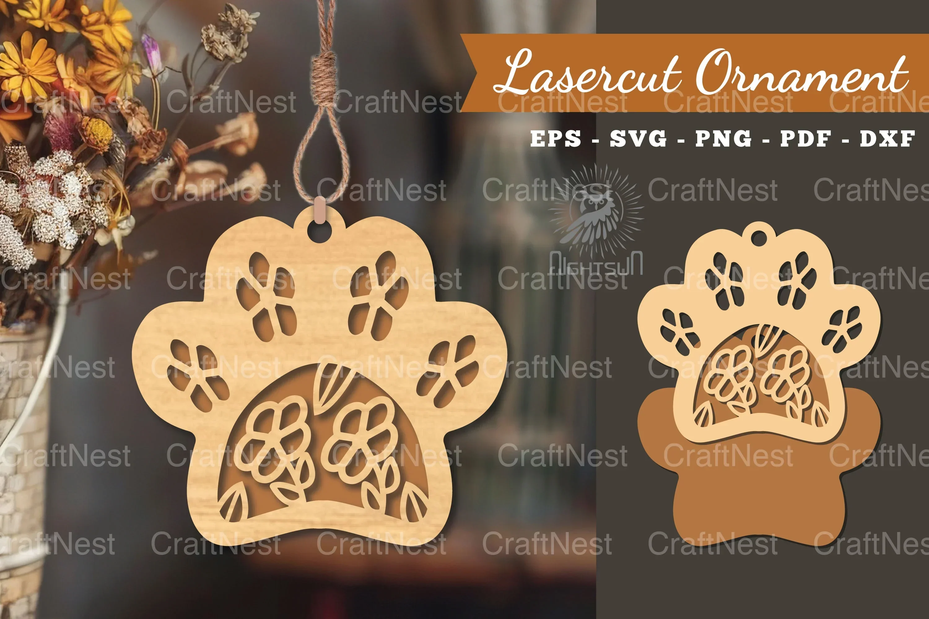 Flowers Paw Laser Cut Ornament Clipart Bundle