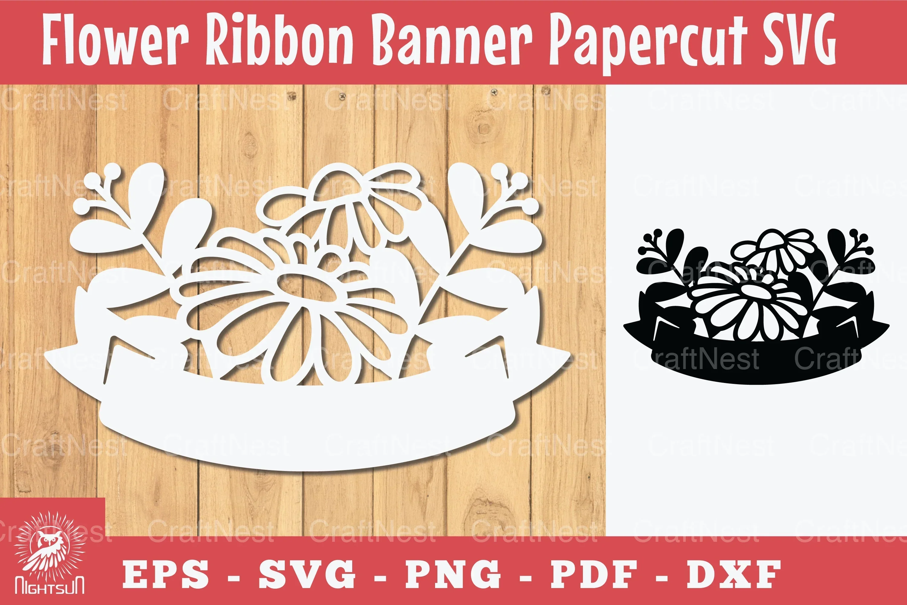 Flowers Ribbon Banner Papercut Clipart Bundle