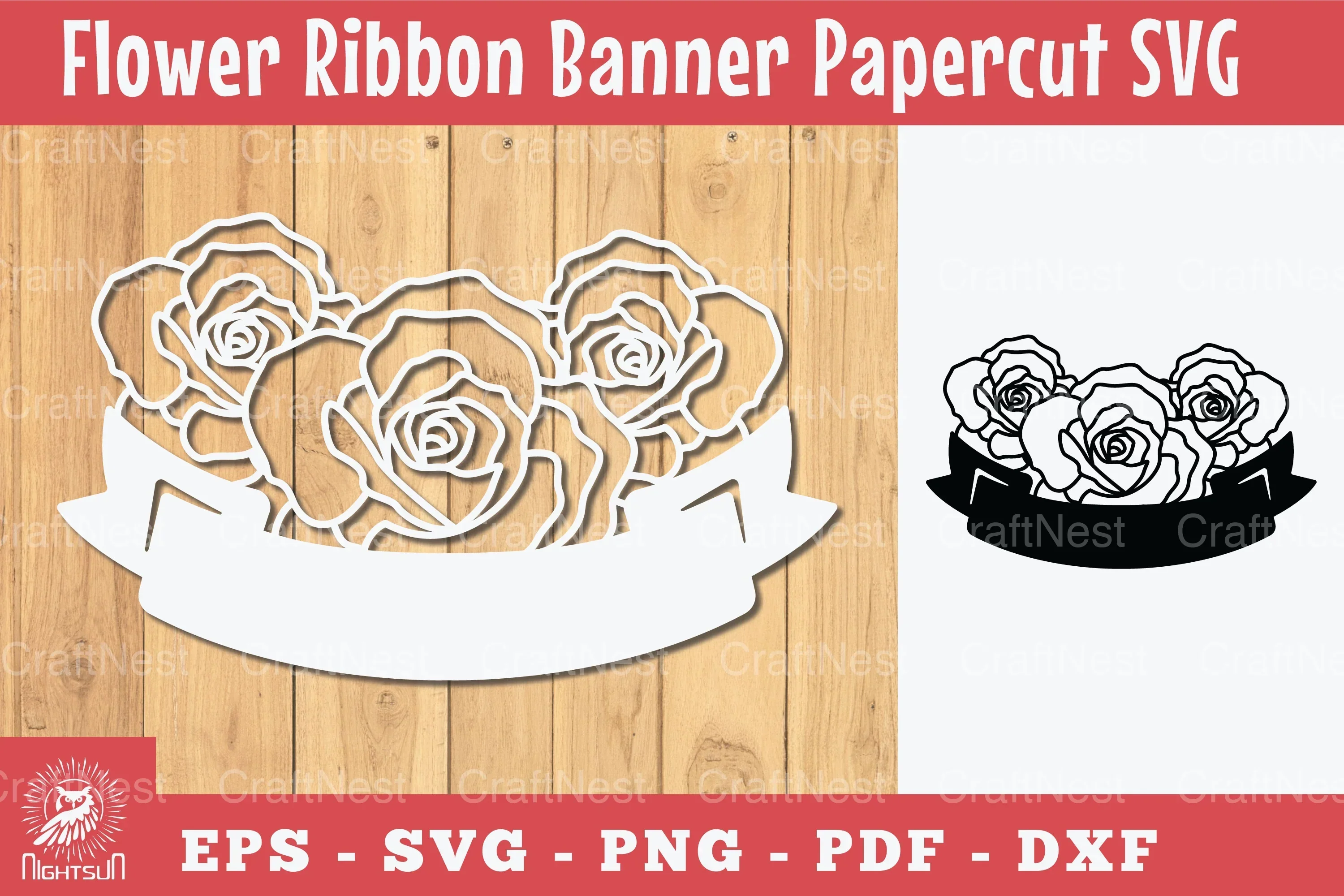 Flowers Ribbon Banner Papercut Clipart Bundle