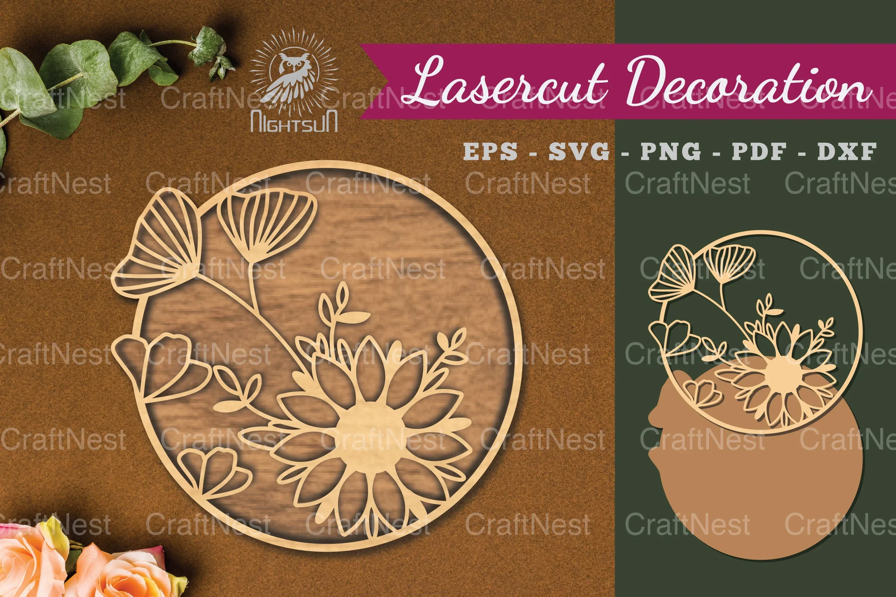 Flowers Round Laser Cut Decoration Clipart Bundle