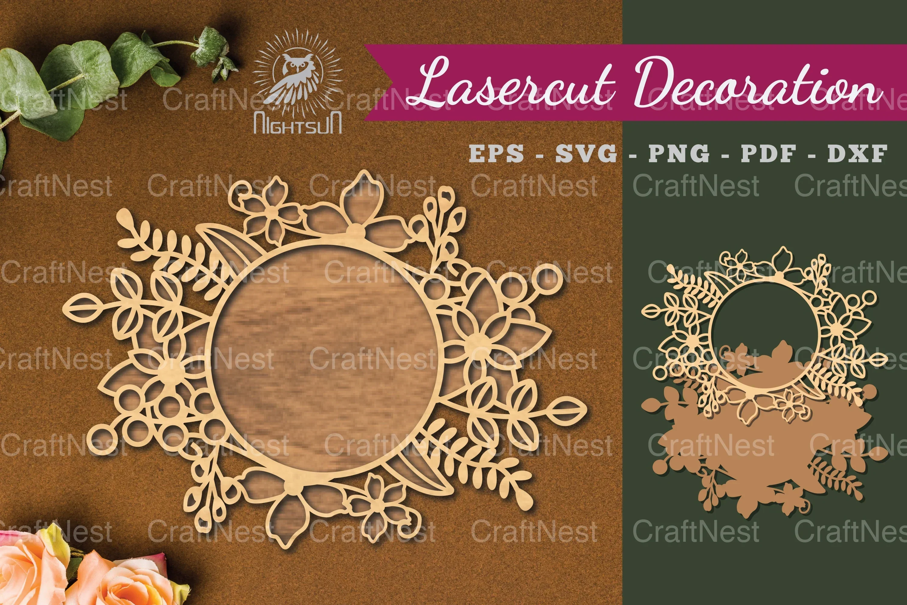 Flowers Round Laser Cut Decoration Clipart Bundle