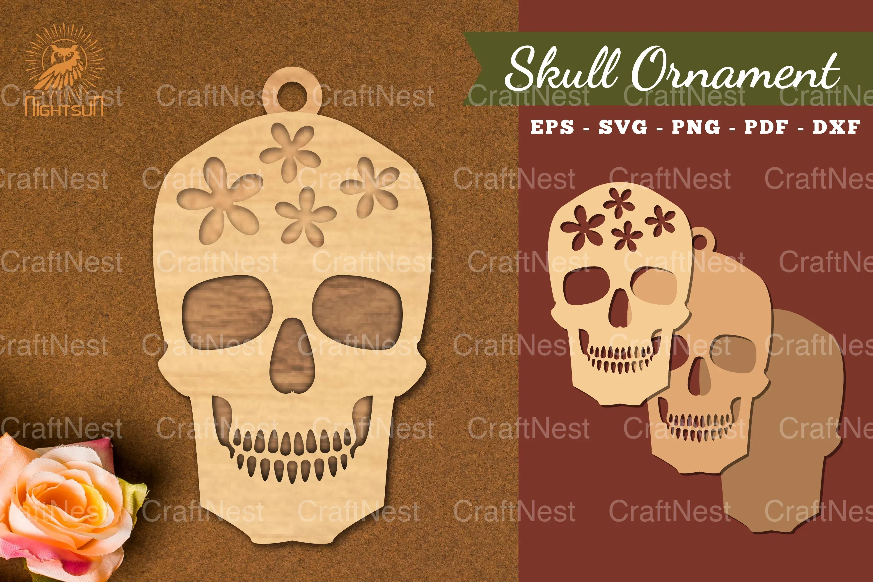 Flowers Skull Laser Cut Ornament Clipart Bundle