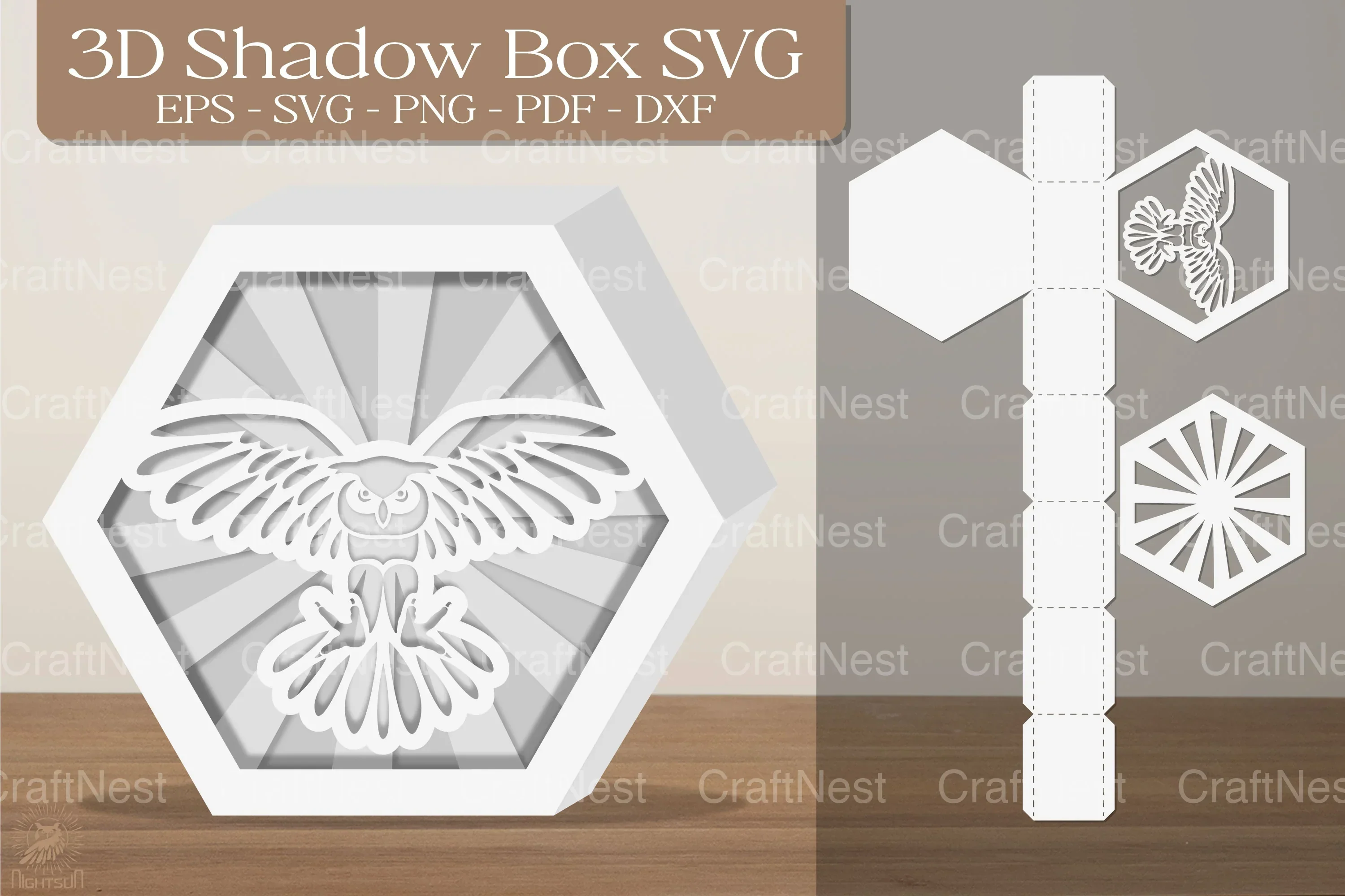 Flying Owl 3D Shadow Box Clipart Bundle