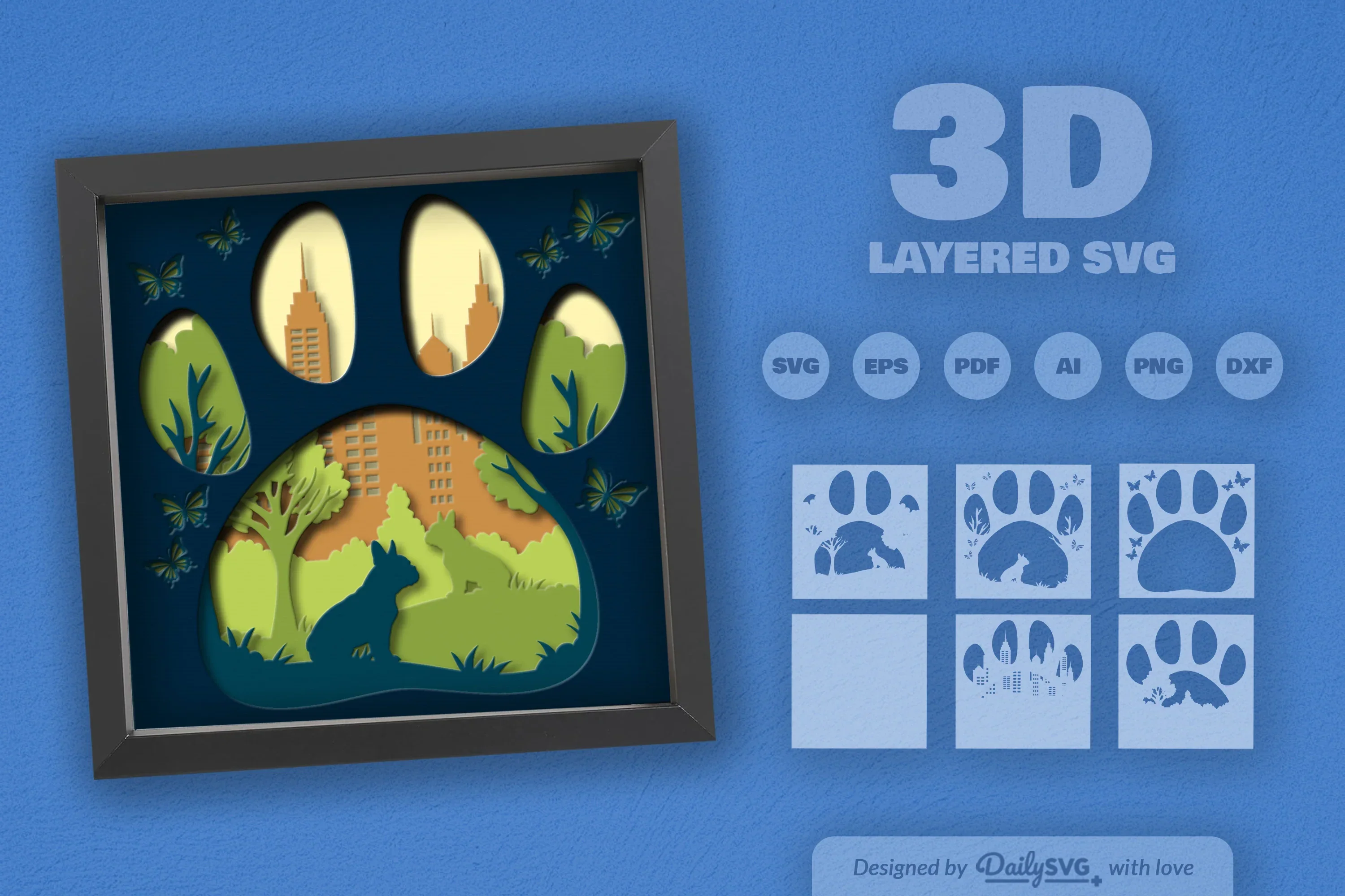 French Bulldog Park Papercut SVG Bundle - Image 2